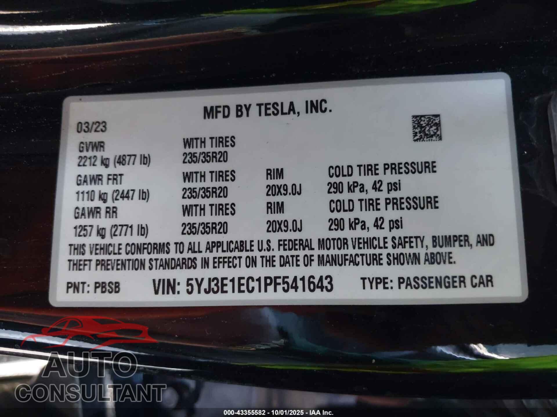 TESLA MODEL 3 2023 - 5YJ3E1EC1PF541643