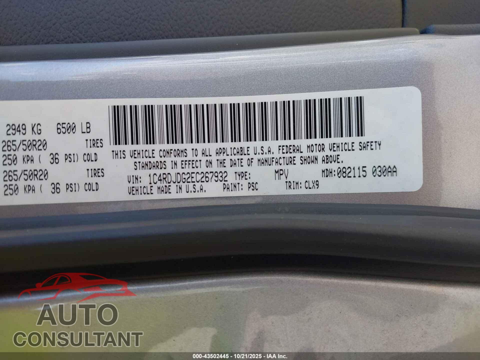 DODGE DURANGO 2014 - 1C4RDJDG2EC267932