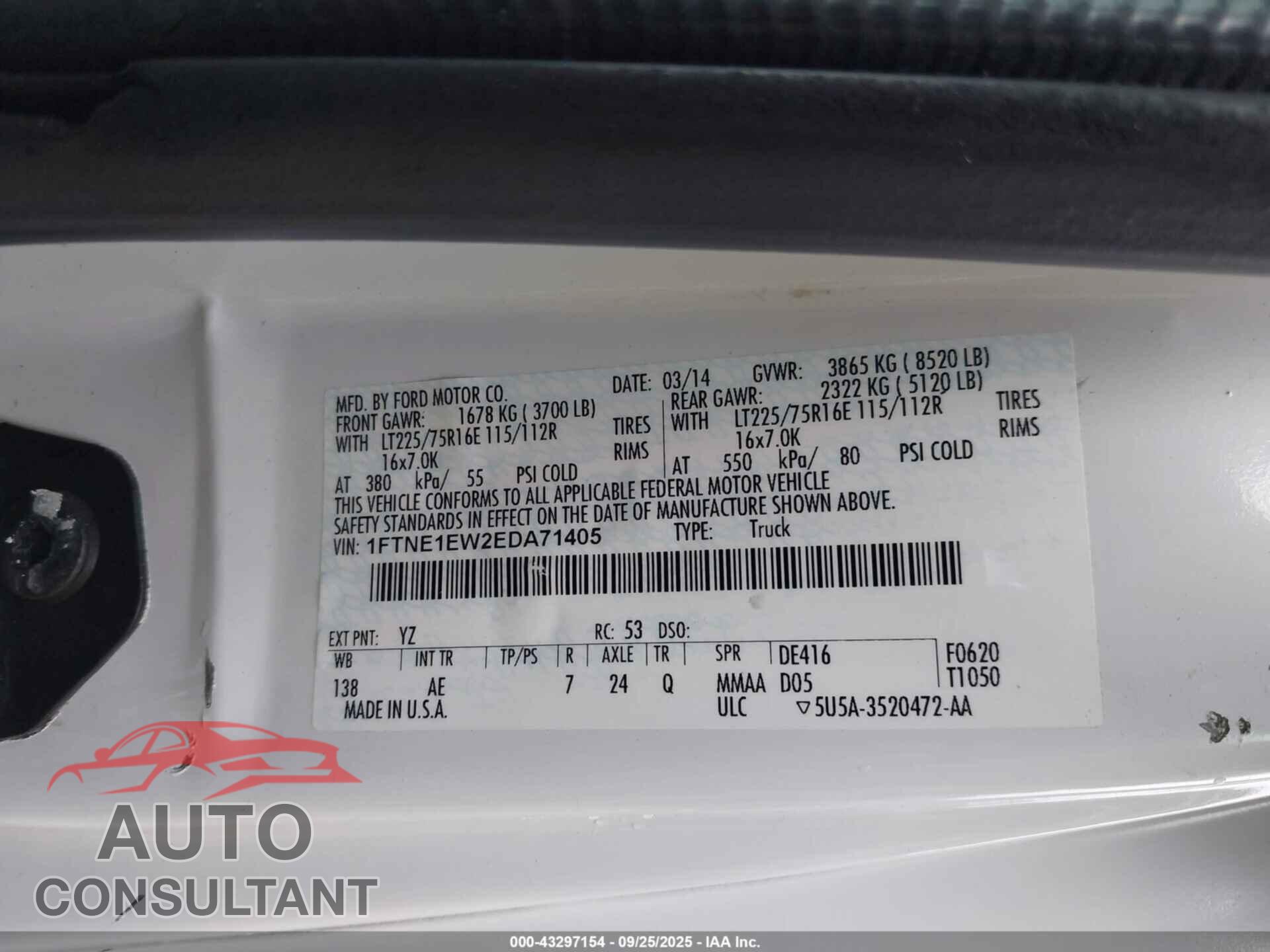 FORD E-150 2014 - 1FTNE1EW2EDA71405