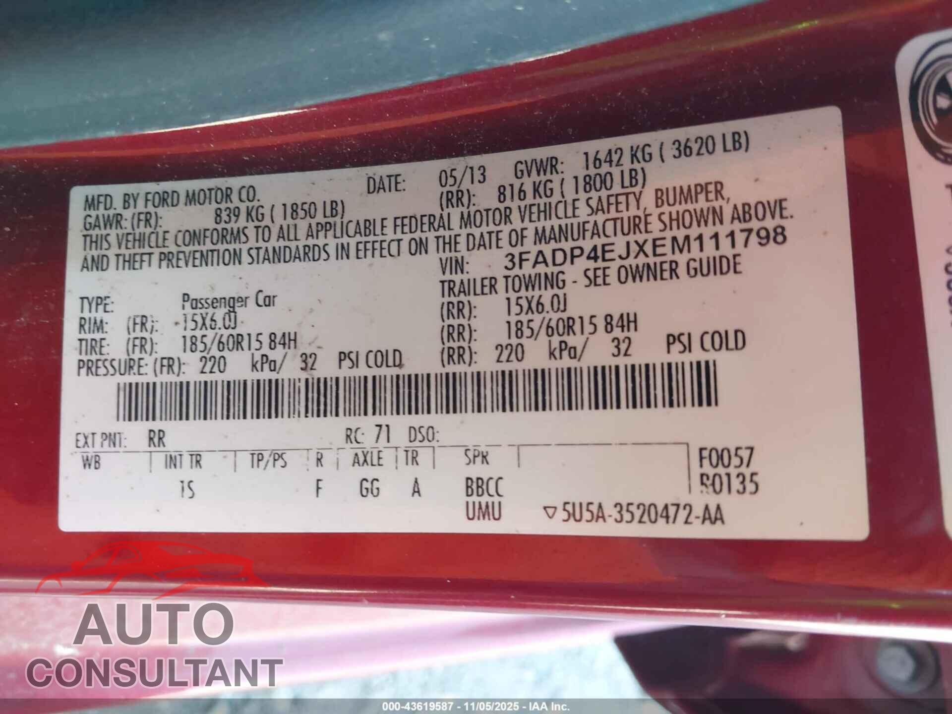 FORD FIESTA 2014 - 3FADP4EJXEM111798