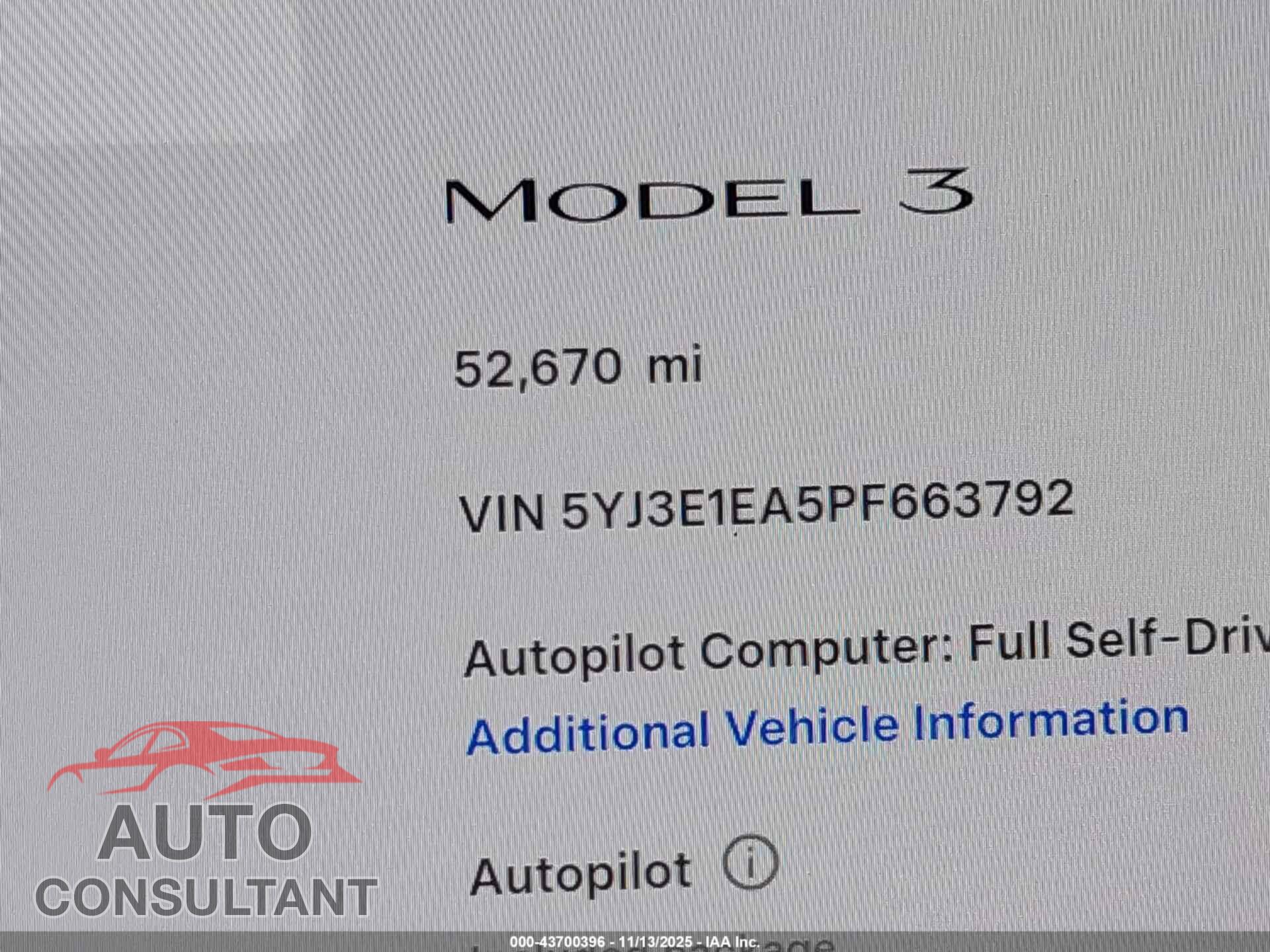 TESLA MODEL 3 2023 - 5YJ3E1EA5PF663792
