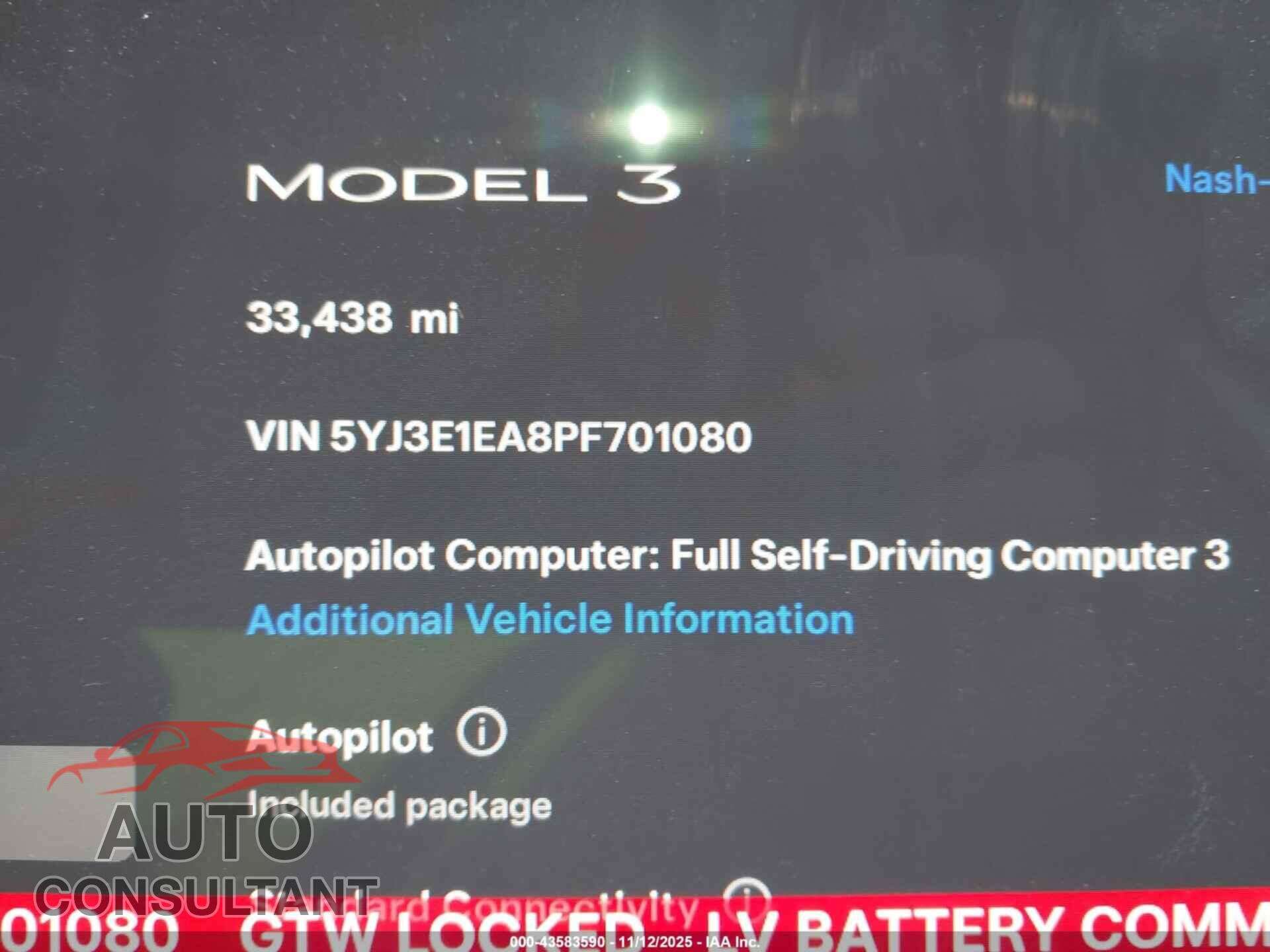 TESLA MODEL 3 2023 - 5YJ3E1EA8PF701080