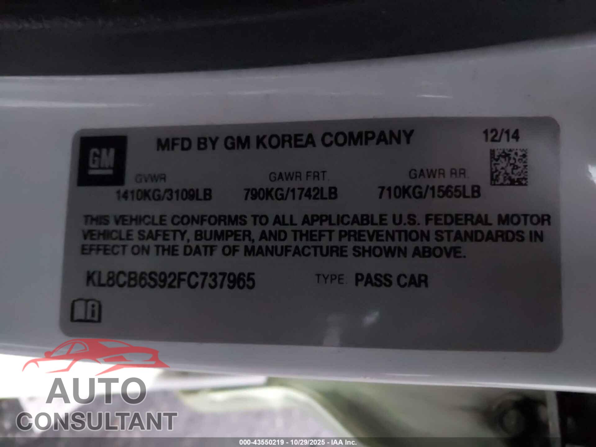 CHEVROLET SPARK 2015 - KL8CB6S92FC737965