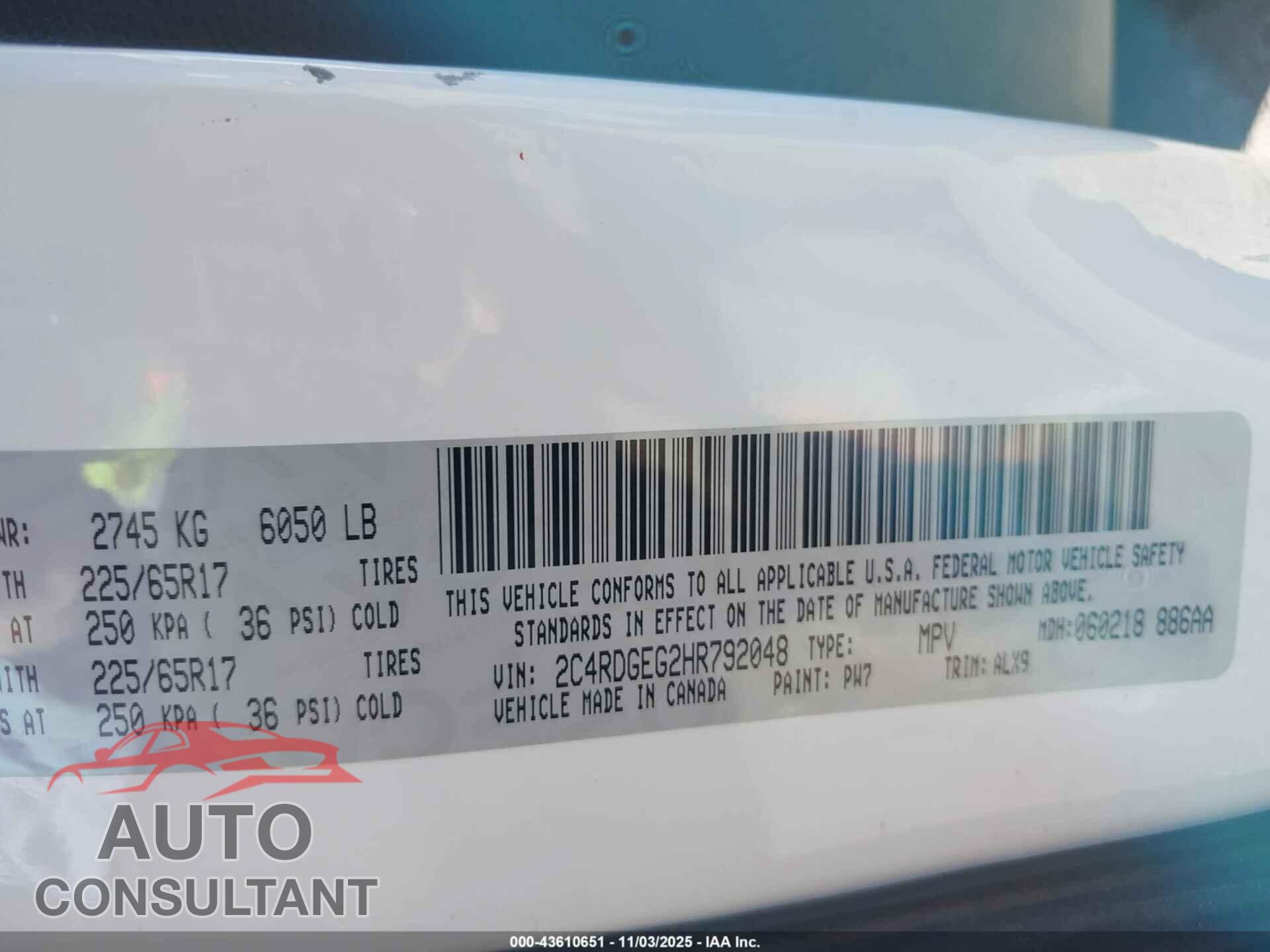 DODGE GRAND CARAVAN 2017 - 2C4RDGEG2HR792048
