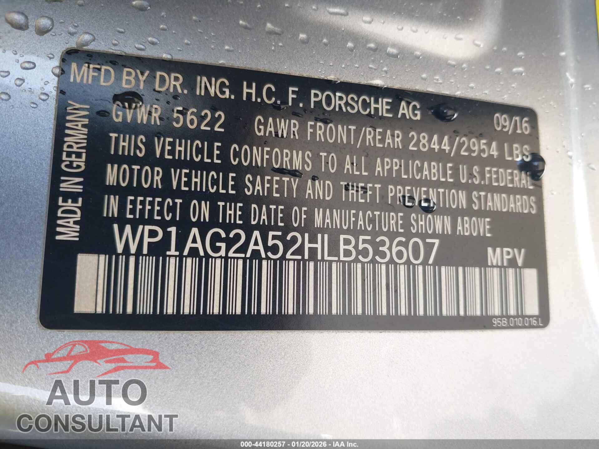 PORSCHE MACAN 2017 - WP1AG2A52HLB53607