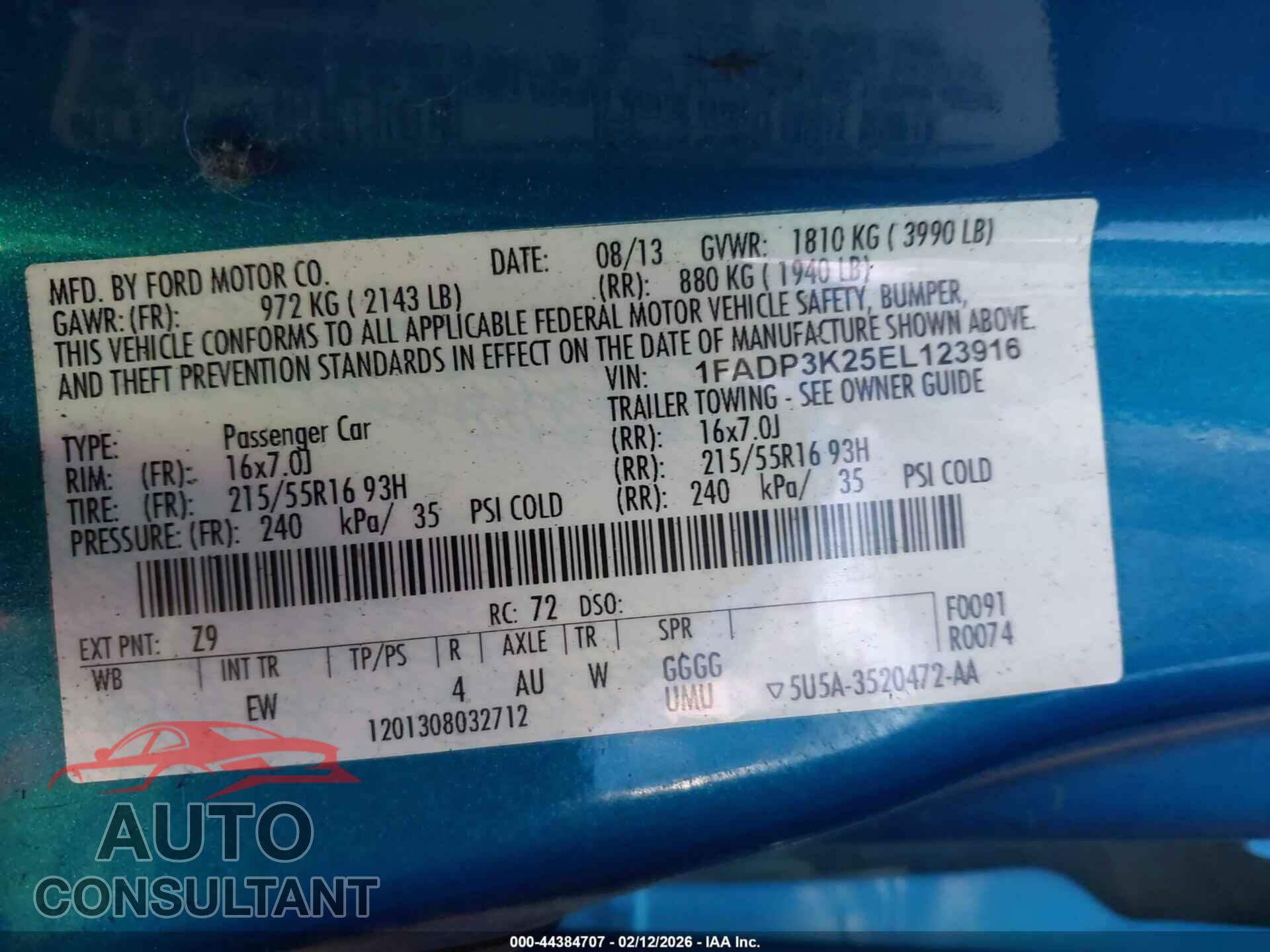 FORD FOCUS 2014 - 1FADP3K25EL123916
