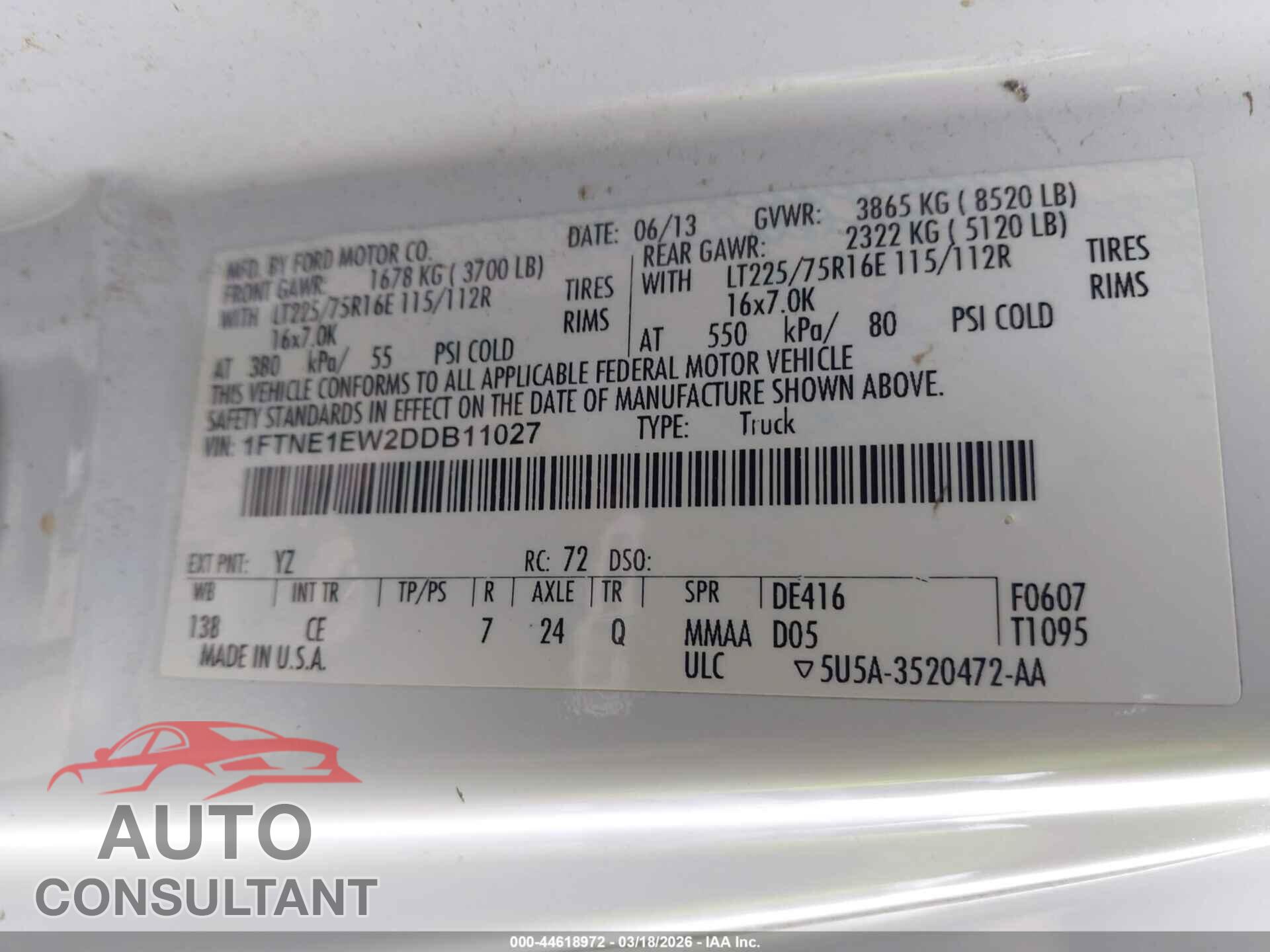 FORD E-150 2013 - 1FTNE1EW2DDB11027