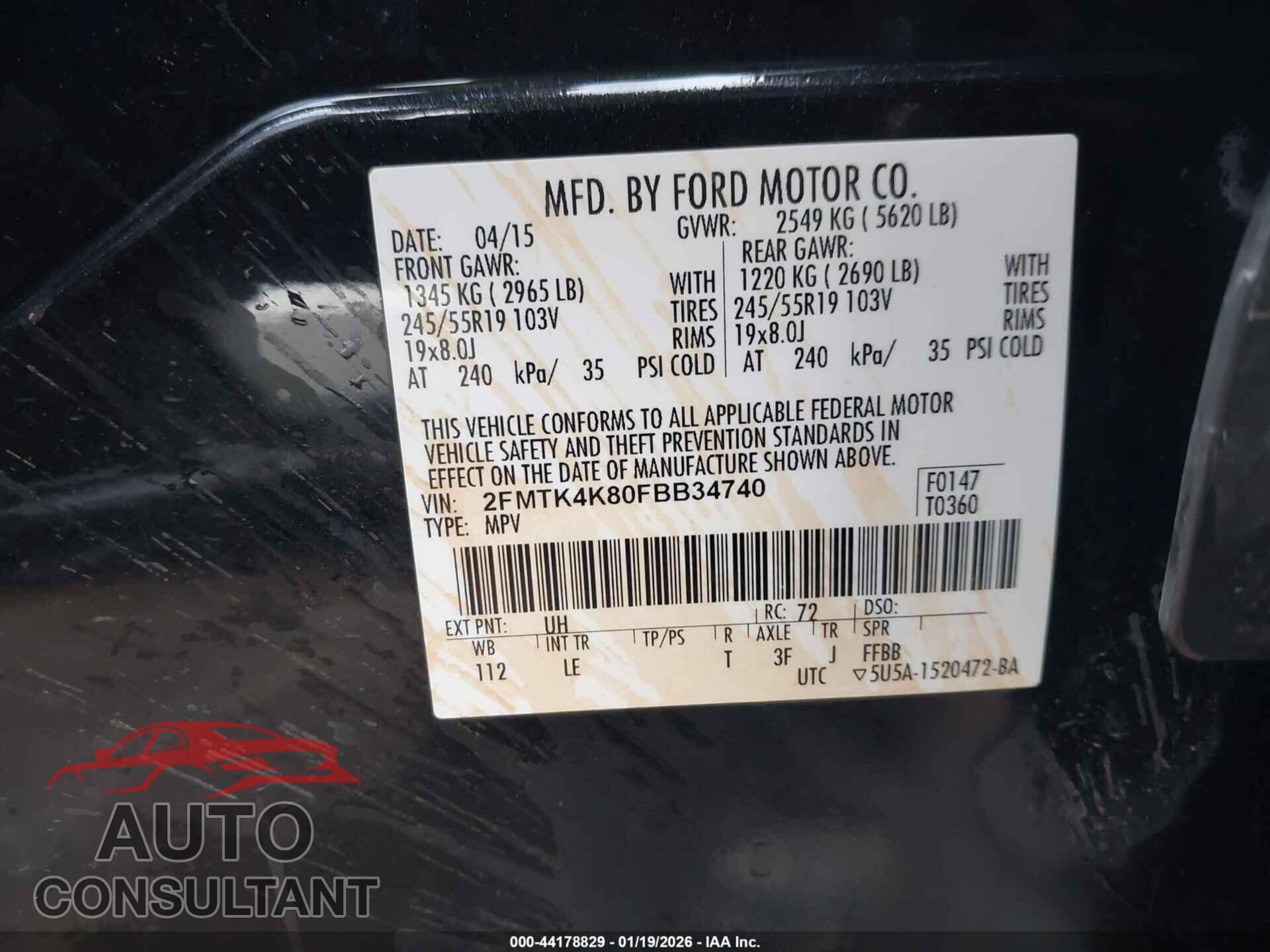 FORD EDGE 2015 - 2FMTK4K80FBB34740