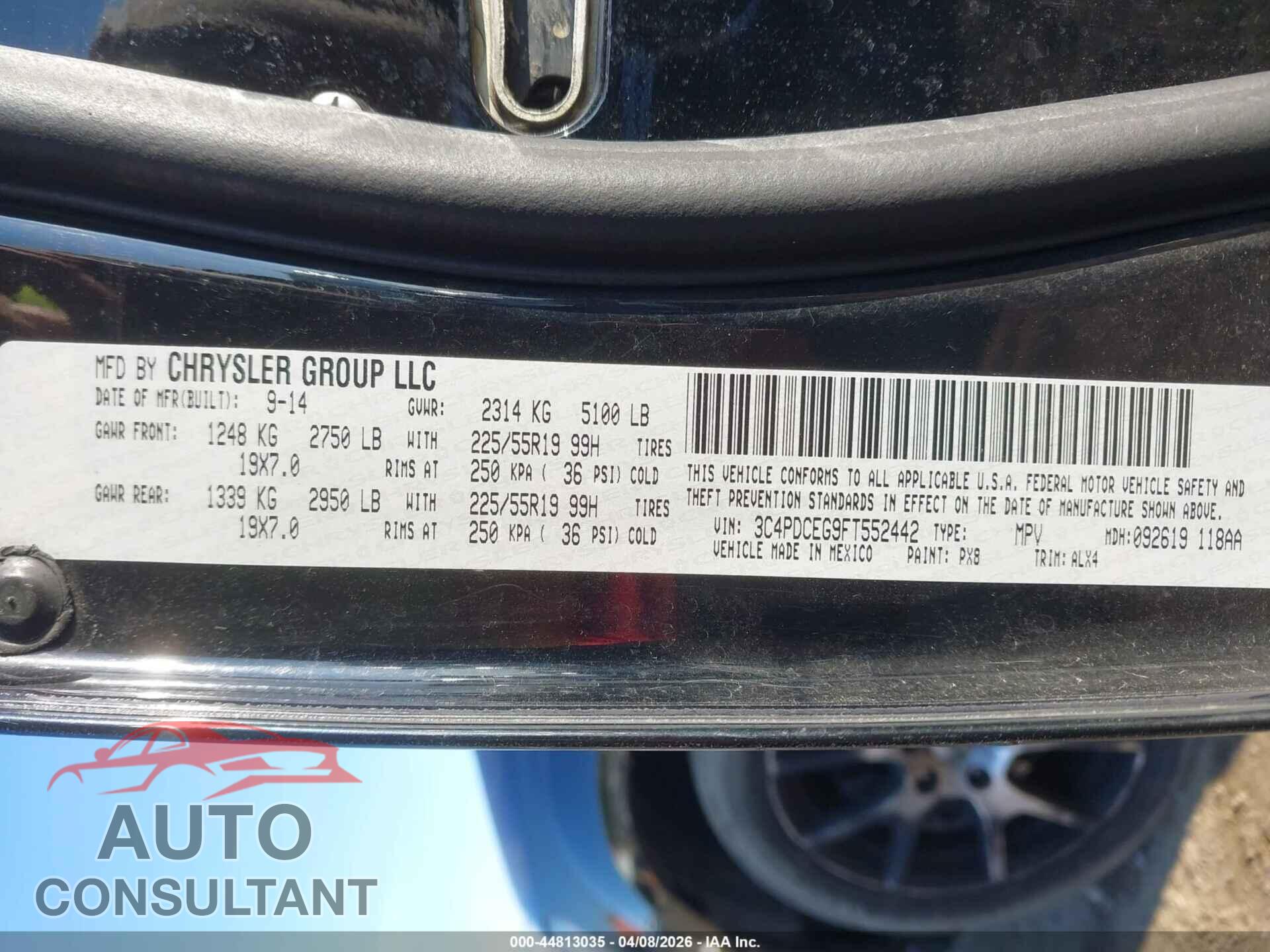 DODGE JOURNEY 2015 - 3C4PDCEG9FT552442