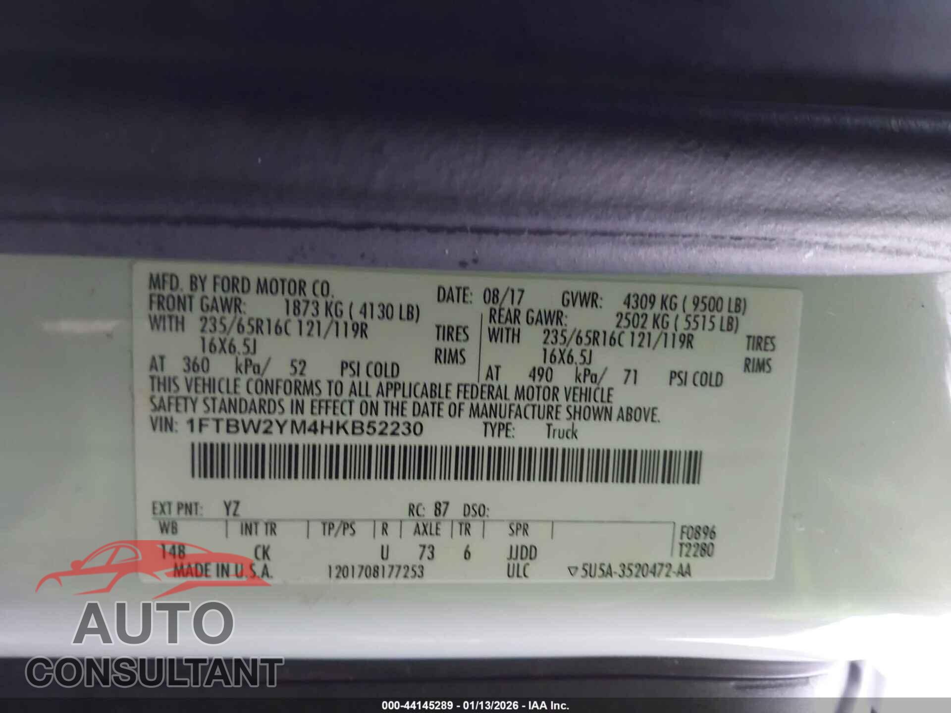 FORD TRANSIT-350 2017 - 1FTBW2YM4HKB52230