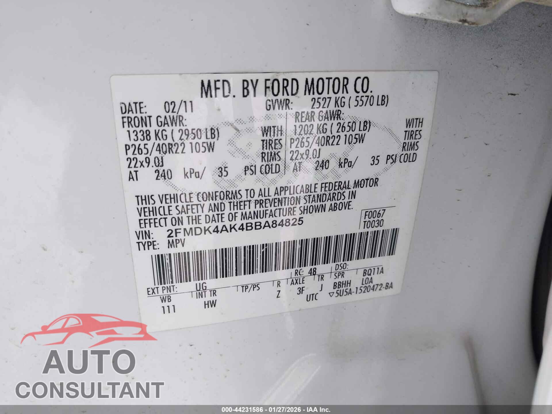 FORD EDGE 2011 - 2FMDK4AK4BBA84825