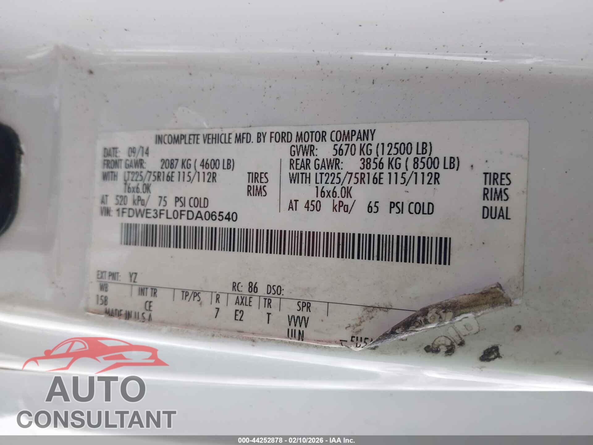 FORD E-350 CUTAWAY 2015 - 1FDWE3FL0FDA06540