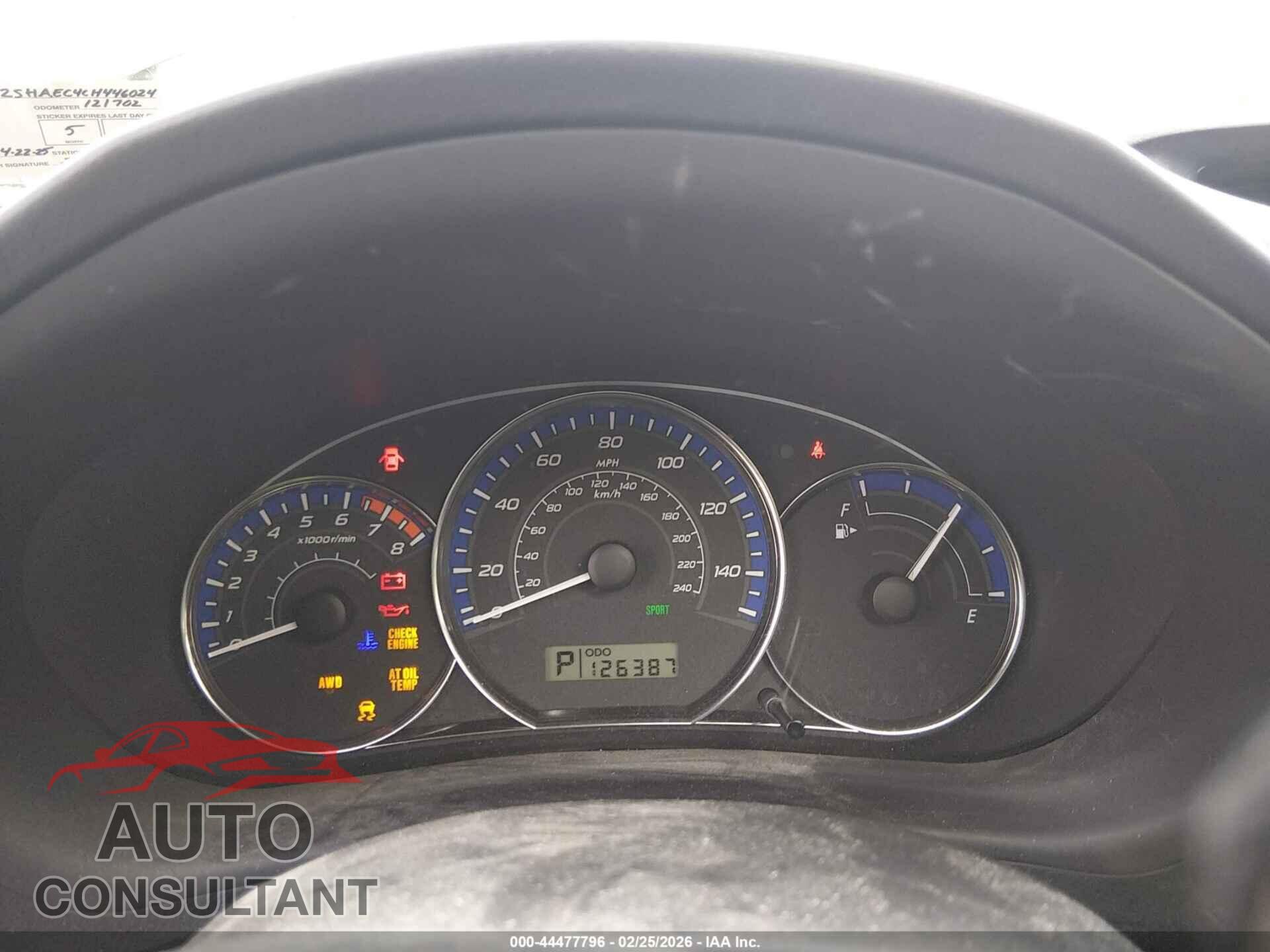 SUBARU FORESTER 2012 - JF2SHAEC4CH446024