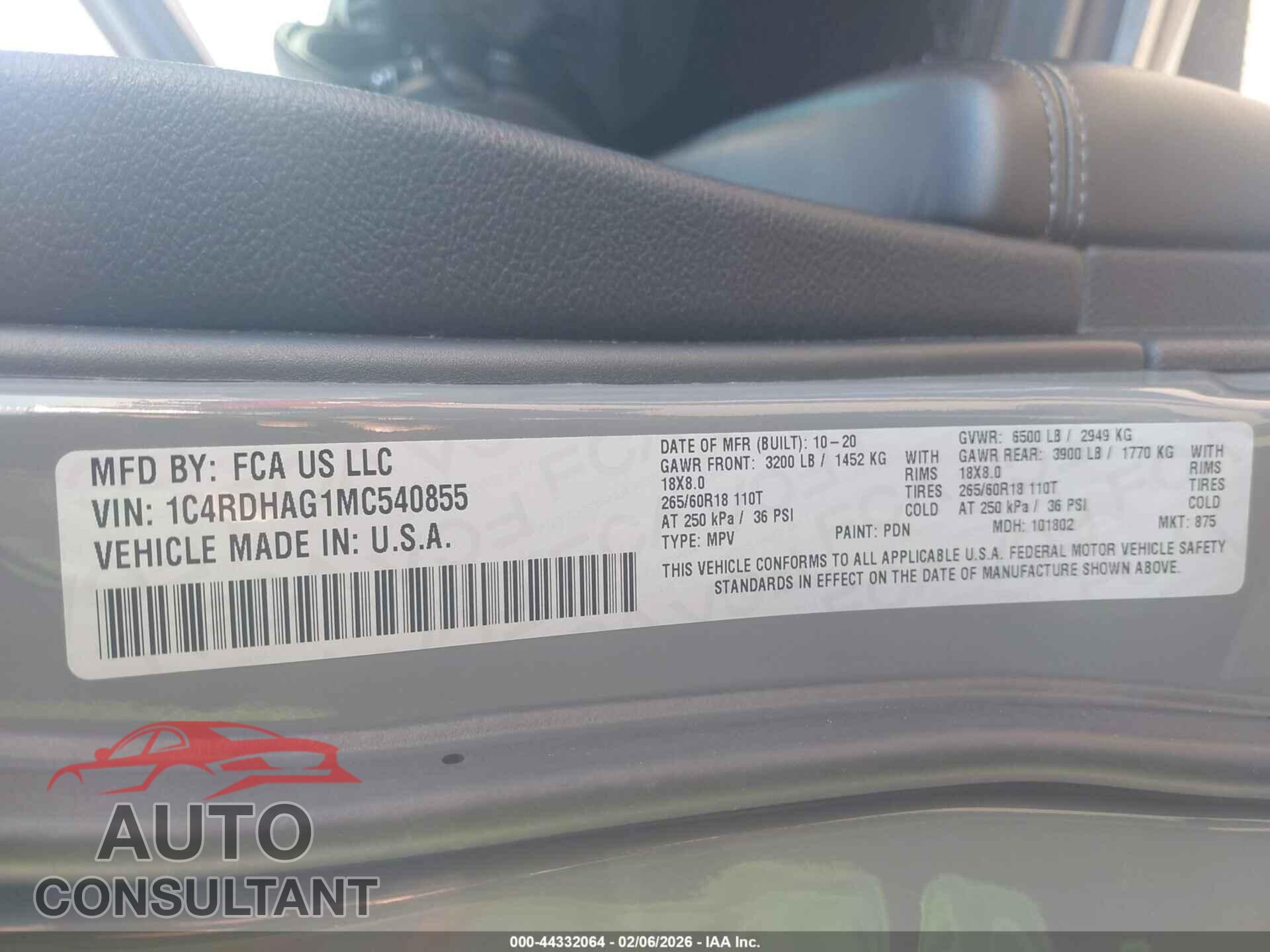 DODGE DURANGO 2021 - 1C4RDHAG1MC540855