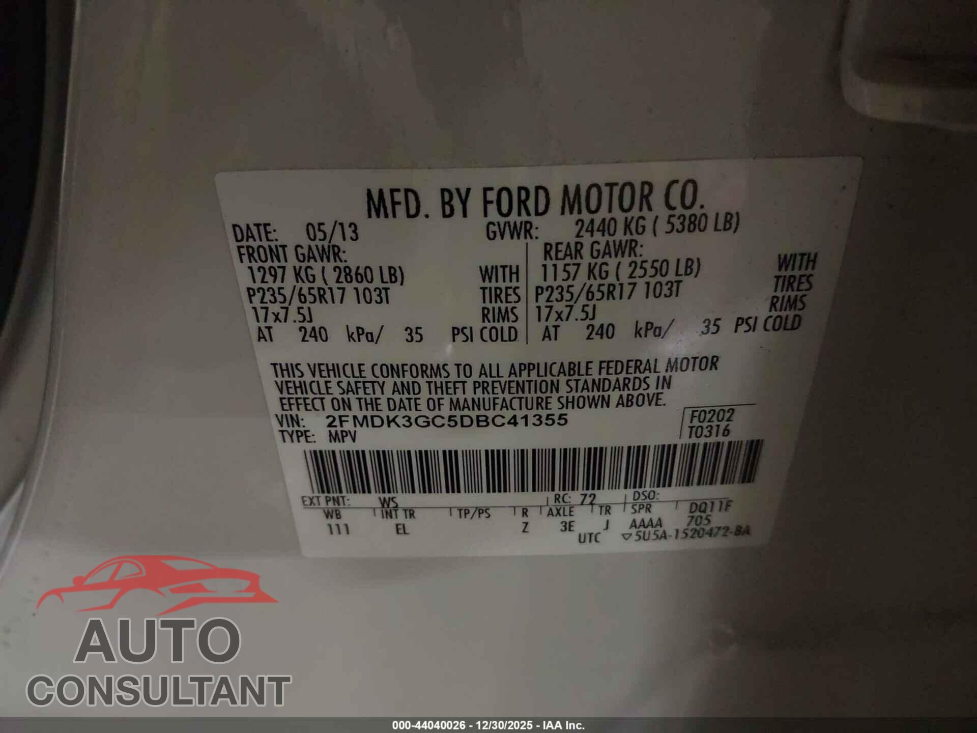FORD EDGE 2013 - 2FMDK3GC5DBC41355
