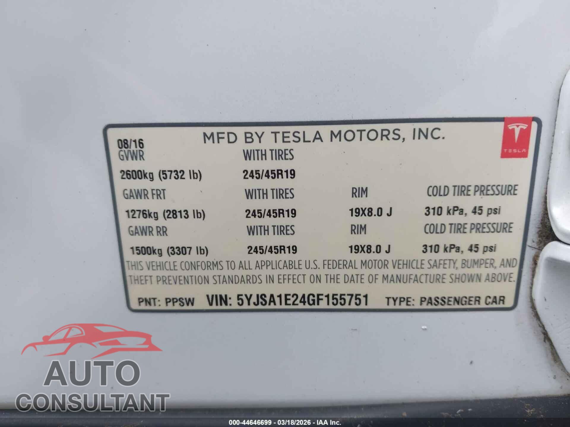 TESLA MODEL S 2016 - 5YJSA1E24GF155751