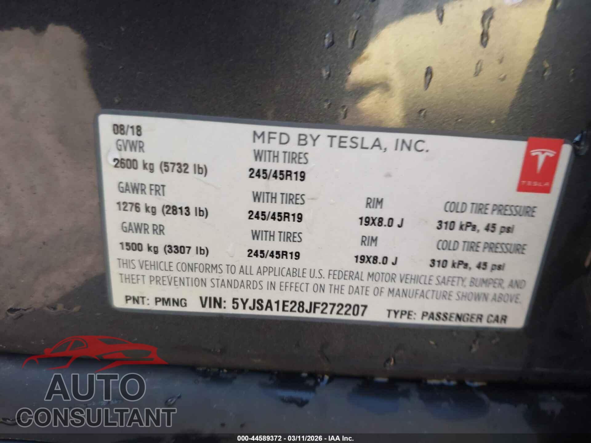 TESLA MODEL S 2018 - 5YJSA1E28JF272207