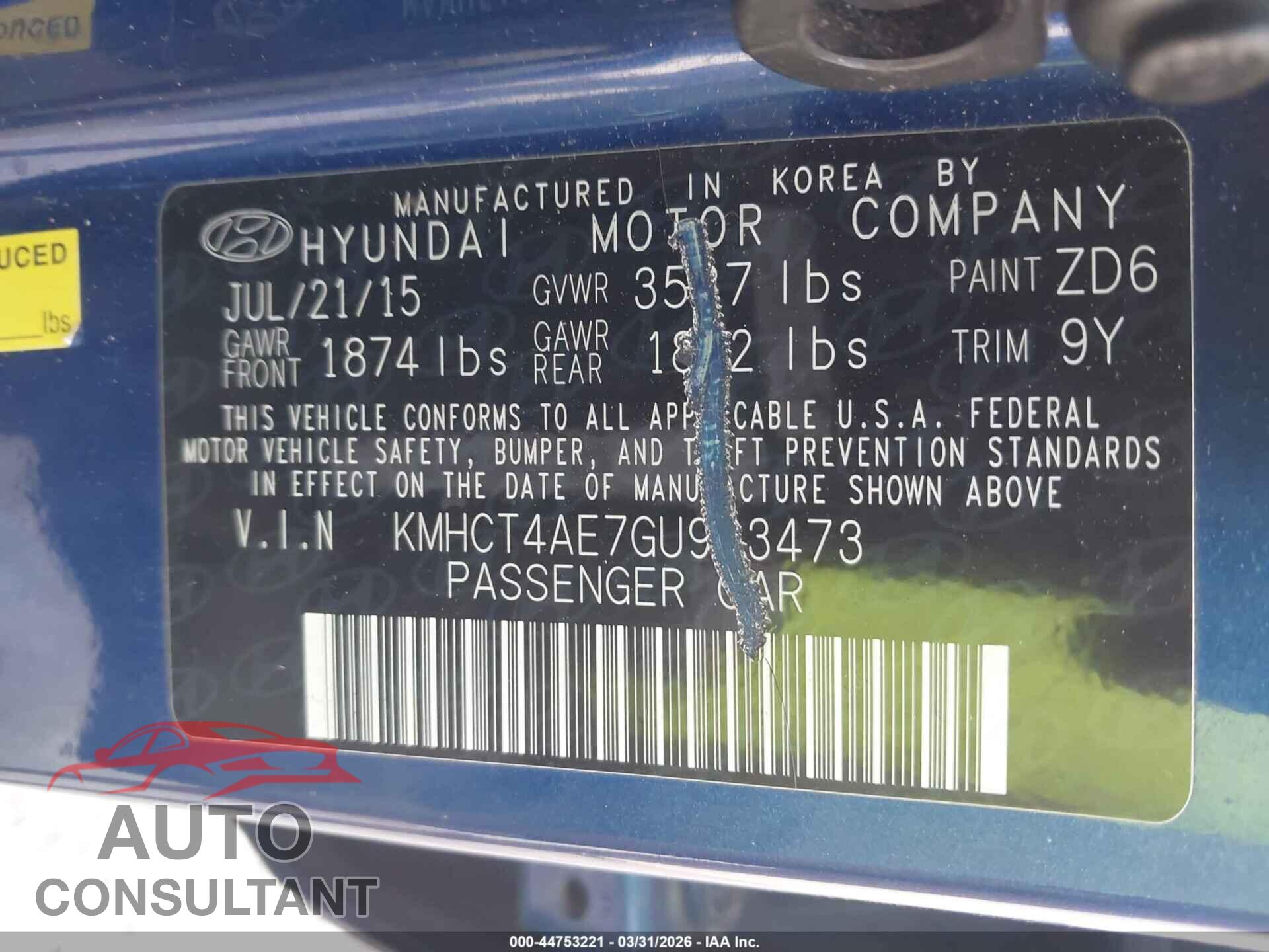 HYUNDAI ACCENT 2016 - KMHCT4AE7GU983473