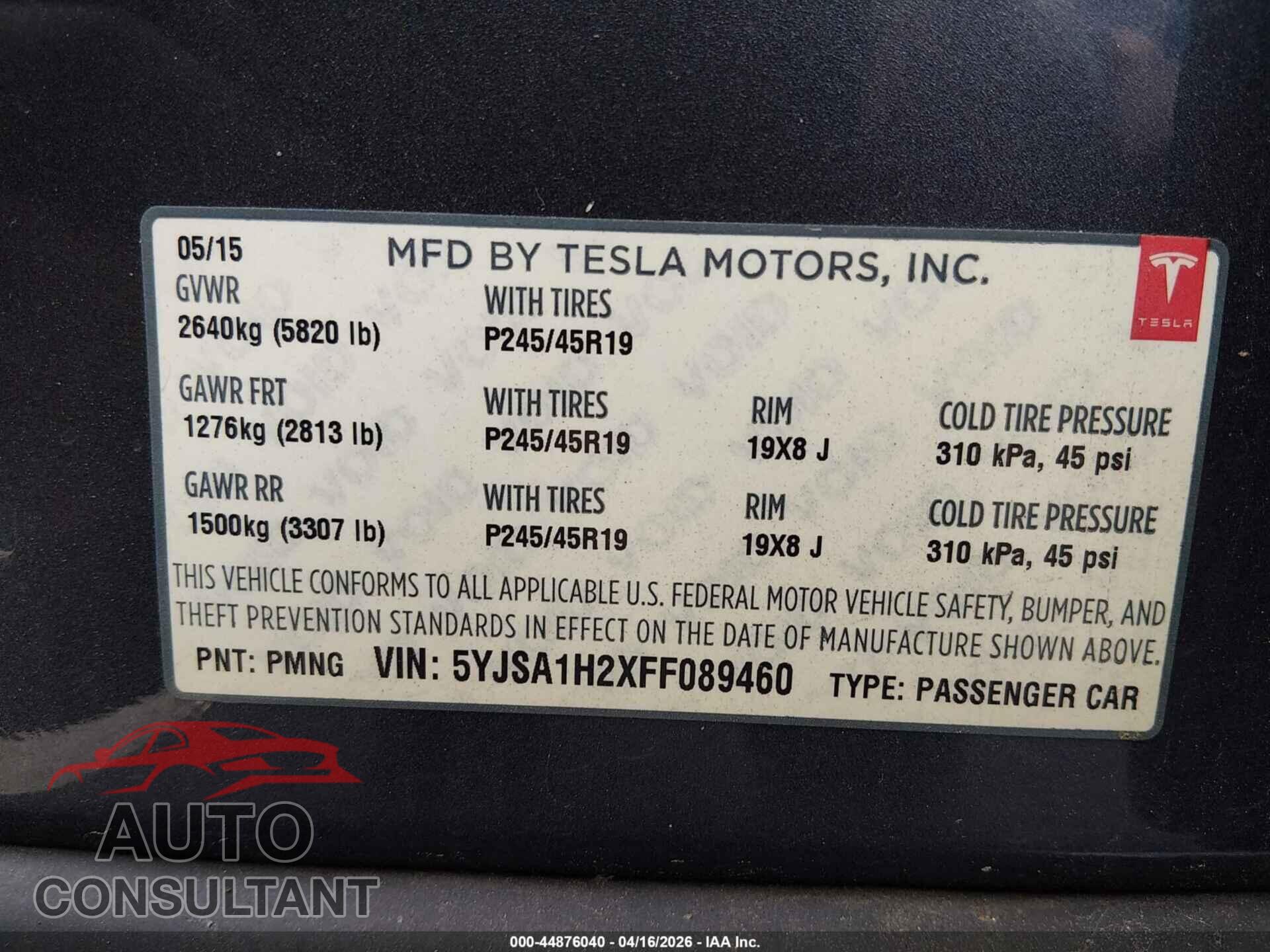 TESLA MODEL S 2015 - 5YJSA1H2XFF089460