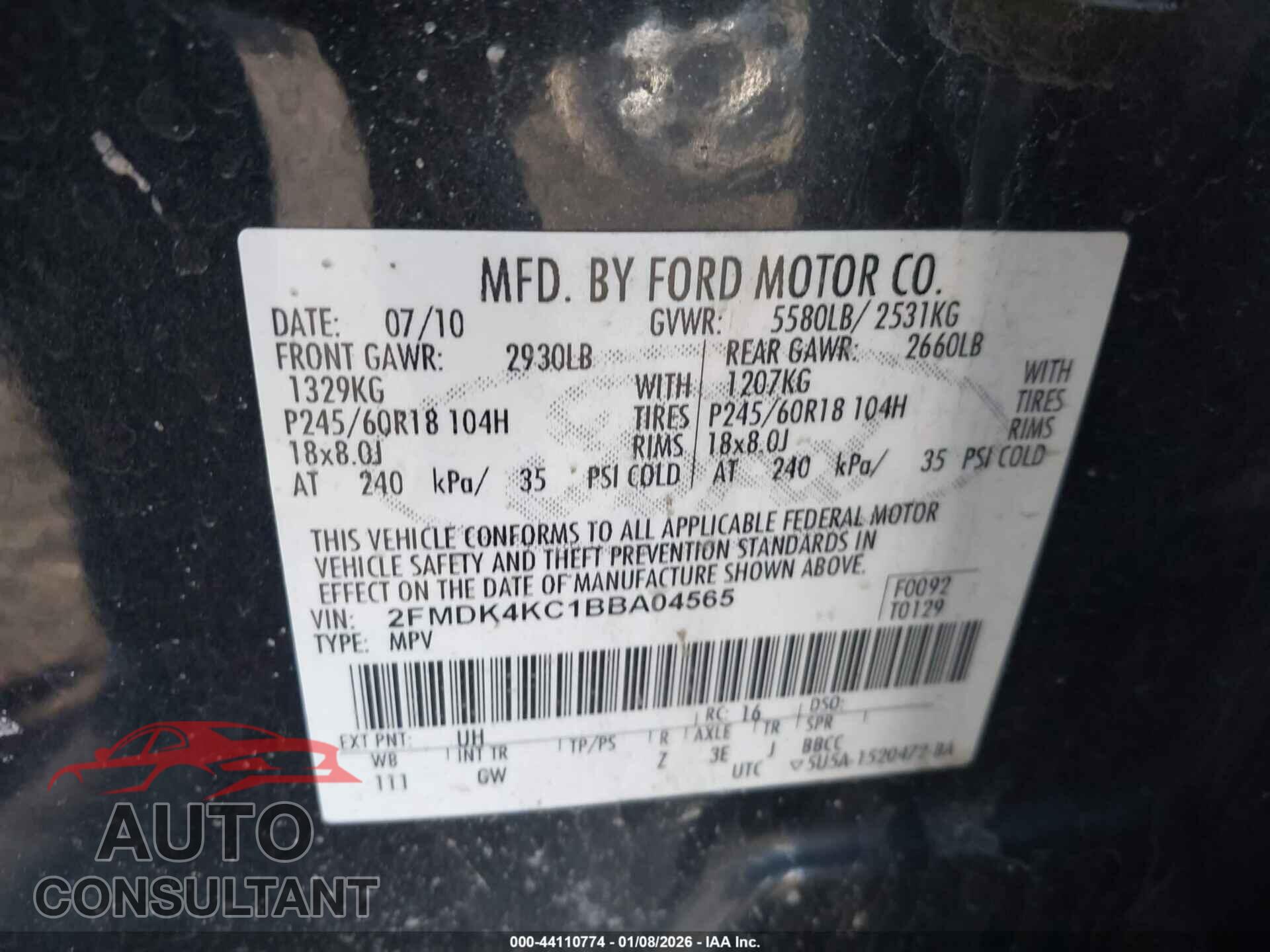 FORD EDGE 2011 - 2FMDK4KC1BBA04565