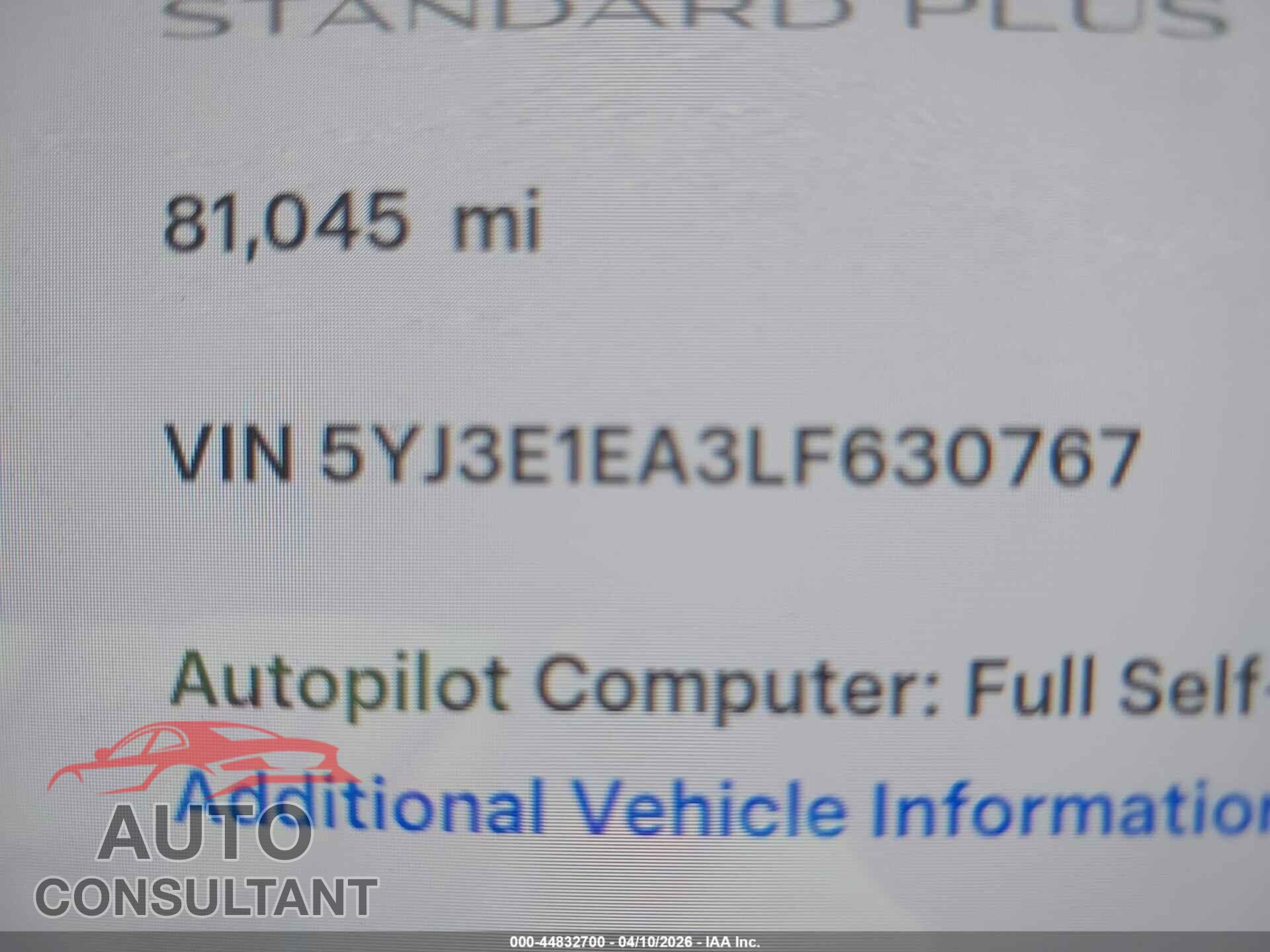 TESLA MODEL 3 2020 - 5YJ3E1EA3LF630767