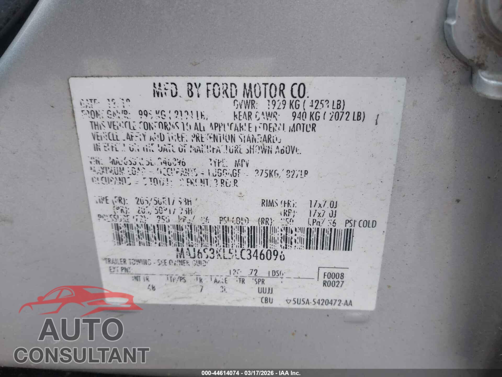 FORD ECOSPORT 2020 - MAJ6S3KL5LC346096