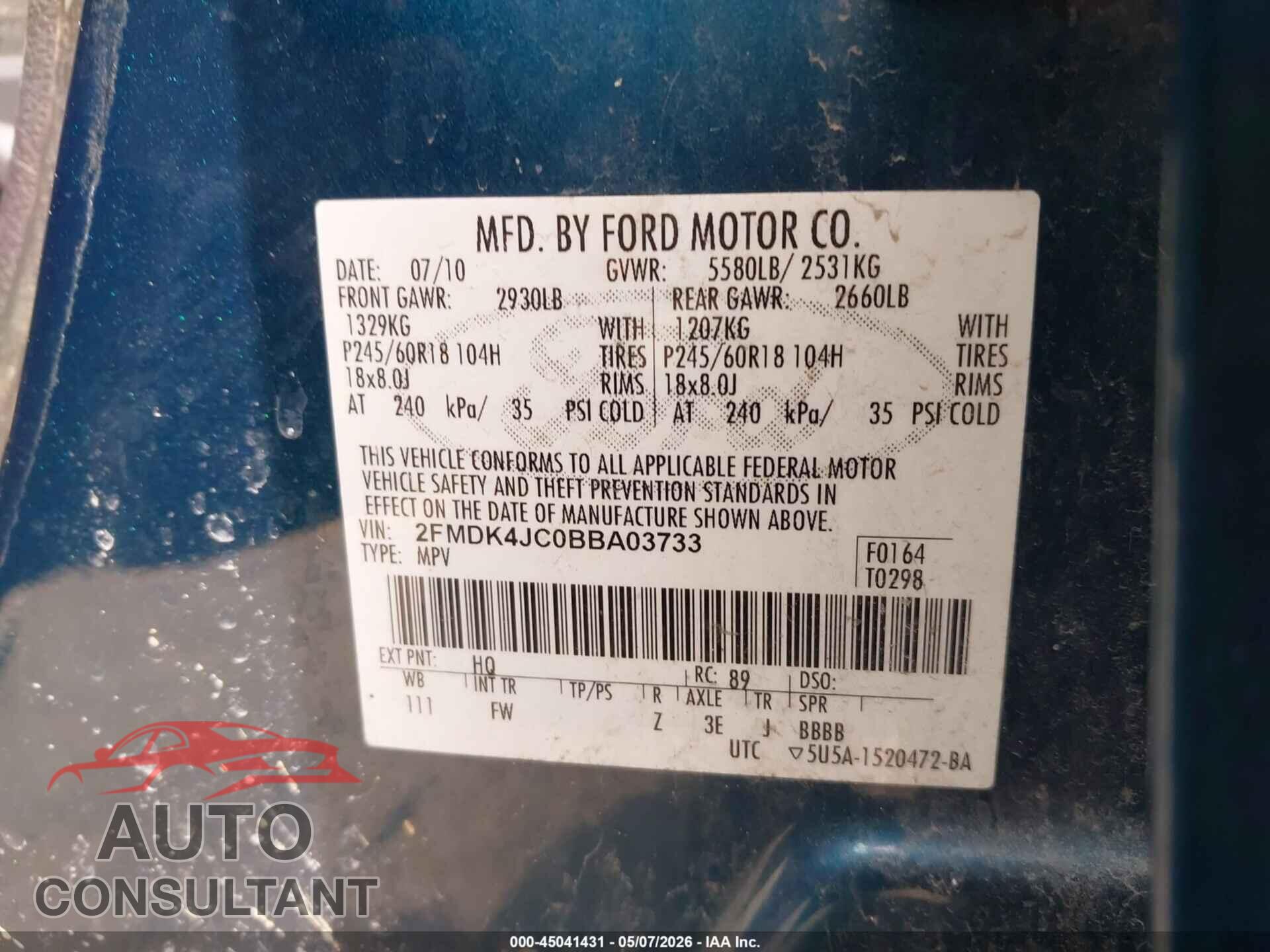 FORD EDGE 2011 - 2FMDK4JC0BBA03733