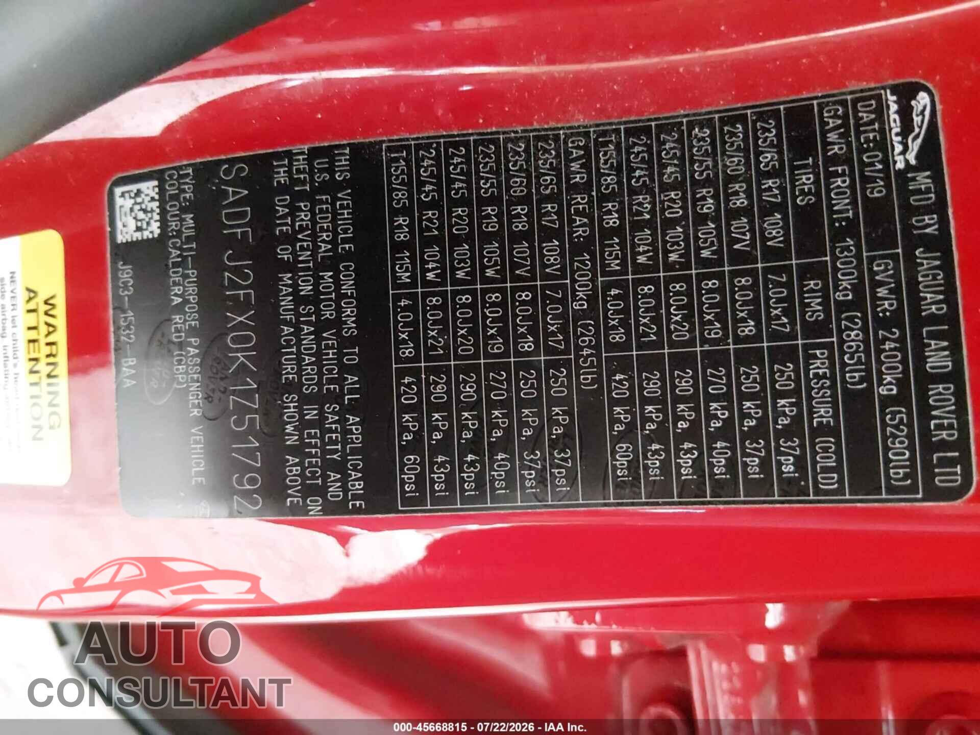 JAGUAR E-PACE 2019 - SADFJ2FX0K1Z51792