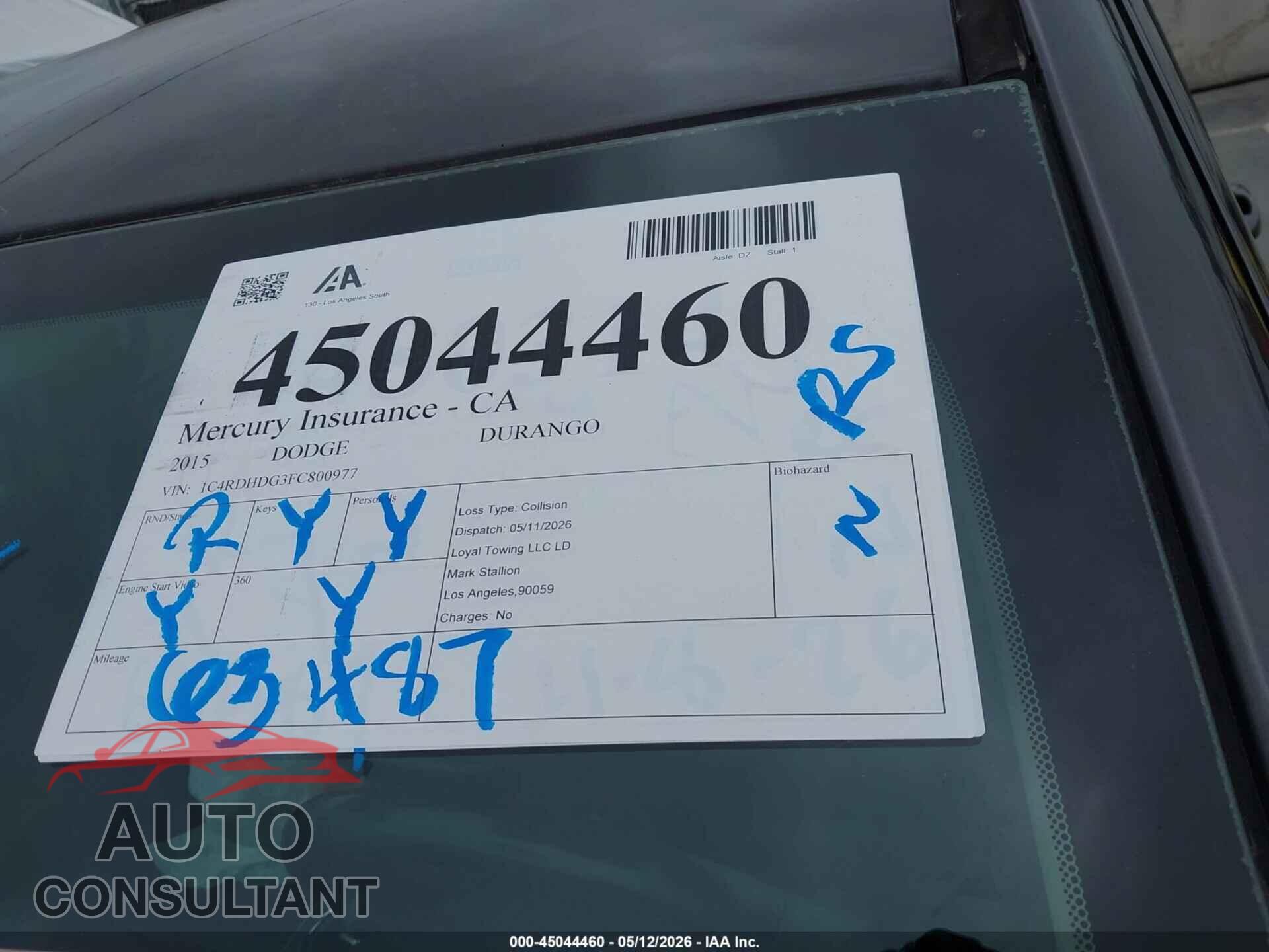 DODGE DURANGO 2015 - 1C4RDHDG3FC800977