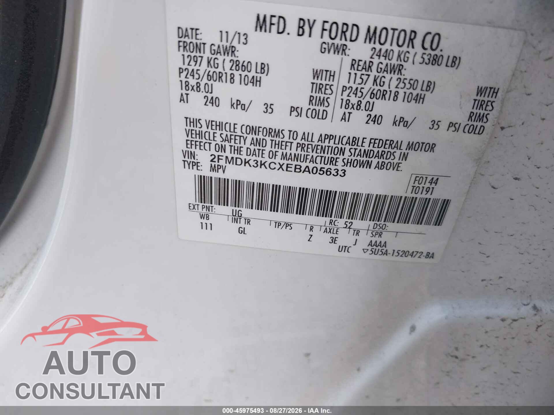 FORD EDGE 2014 - 2FMDK3KCXEBA05633