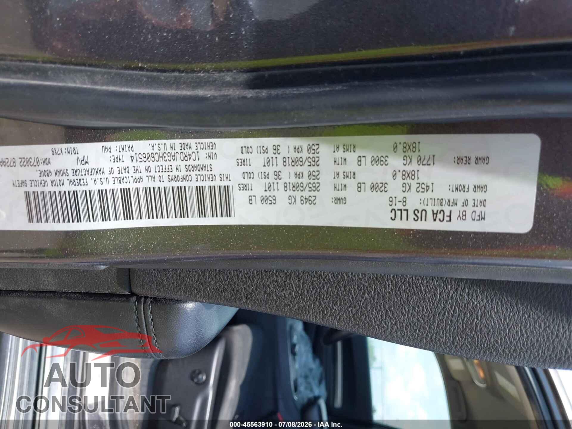 DODGE DURANGO 2017 - 1C4RDJAG3HC606514