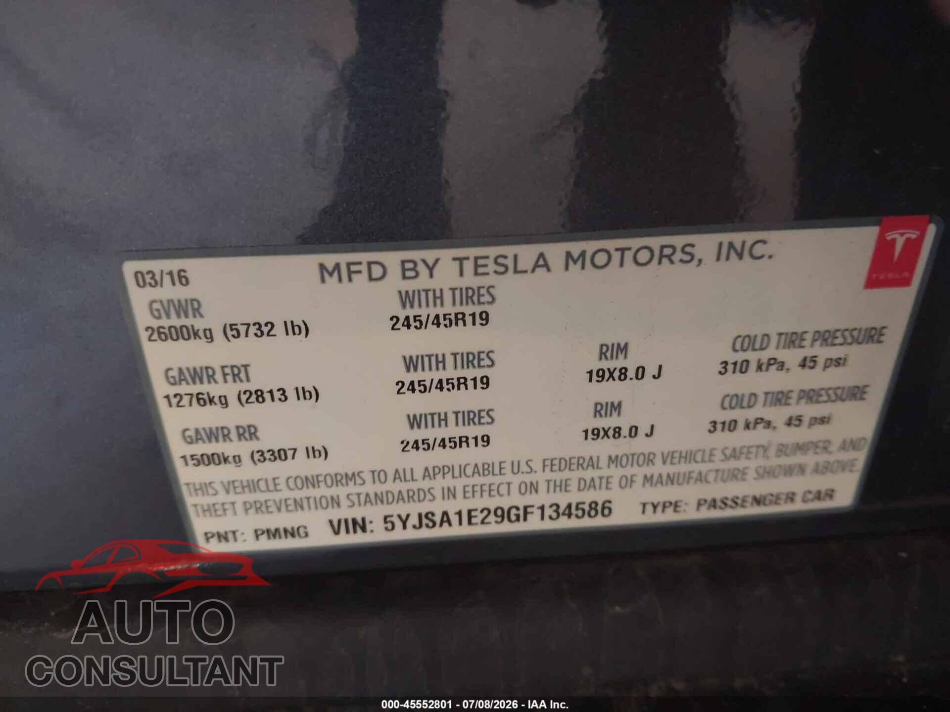 TESLA MODEL S 2016 - 5YJSA1E29GF134586