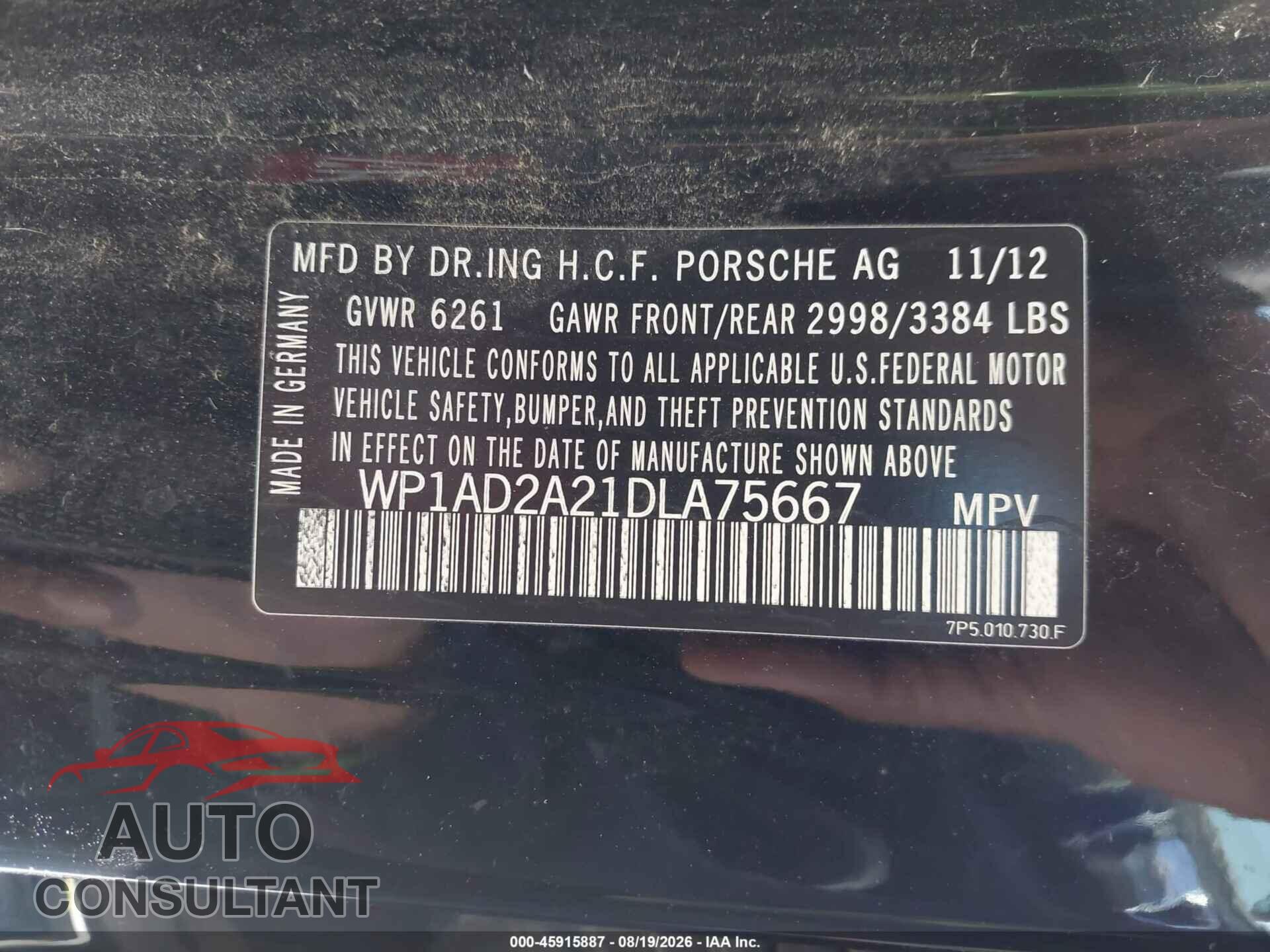 PORSCHE CAYENNE 2013 - WP1AD2A21DLA75667