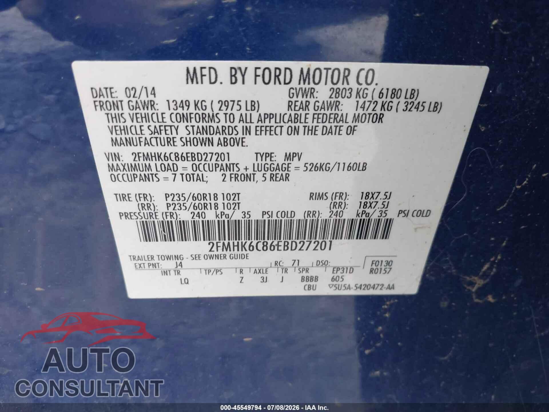 FORD FLEX 2014 - 2FMHK6C86EBD27201