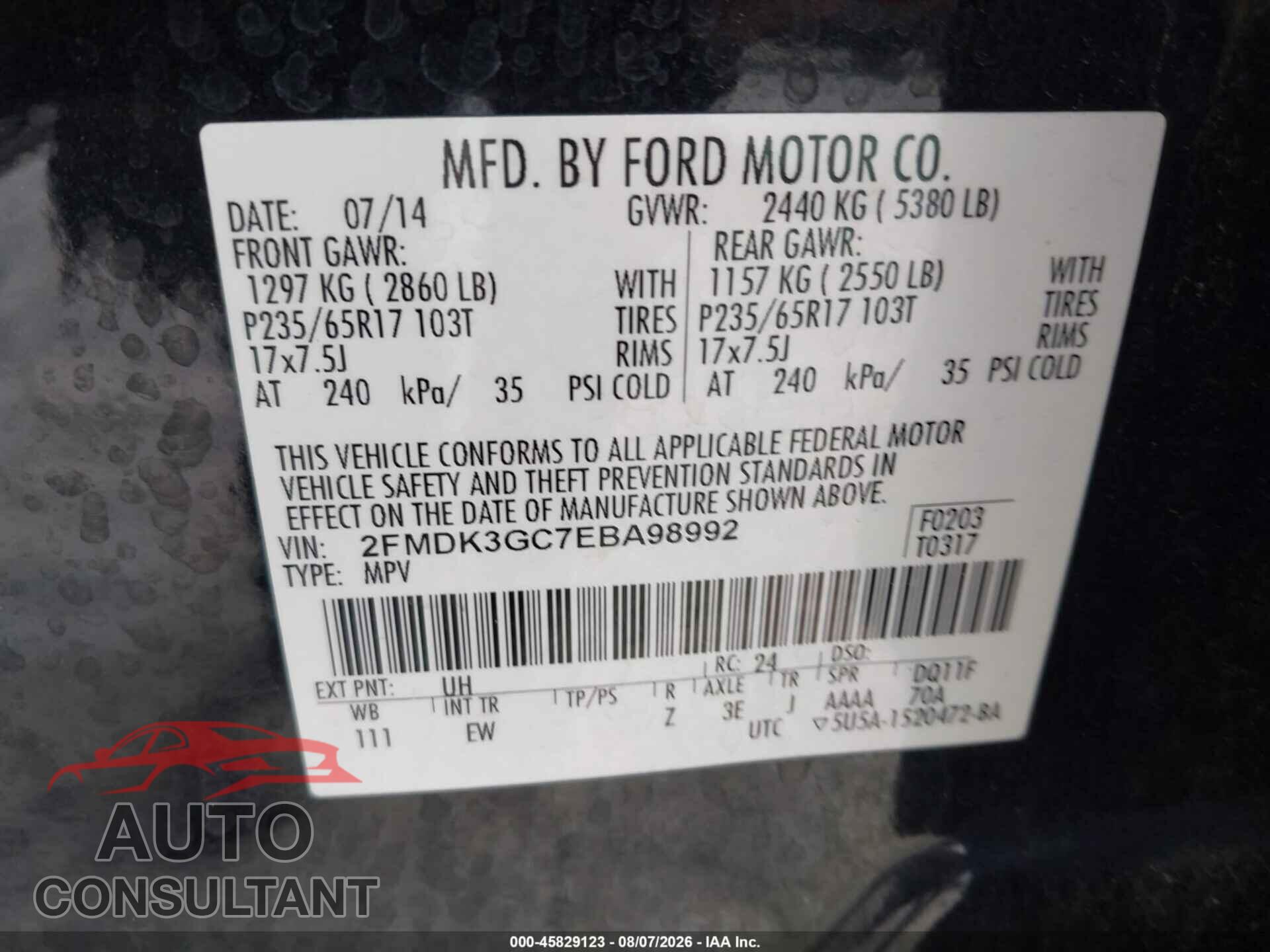 FORD EDGE 2014 - 2FMDK3GC7EBA98992