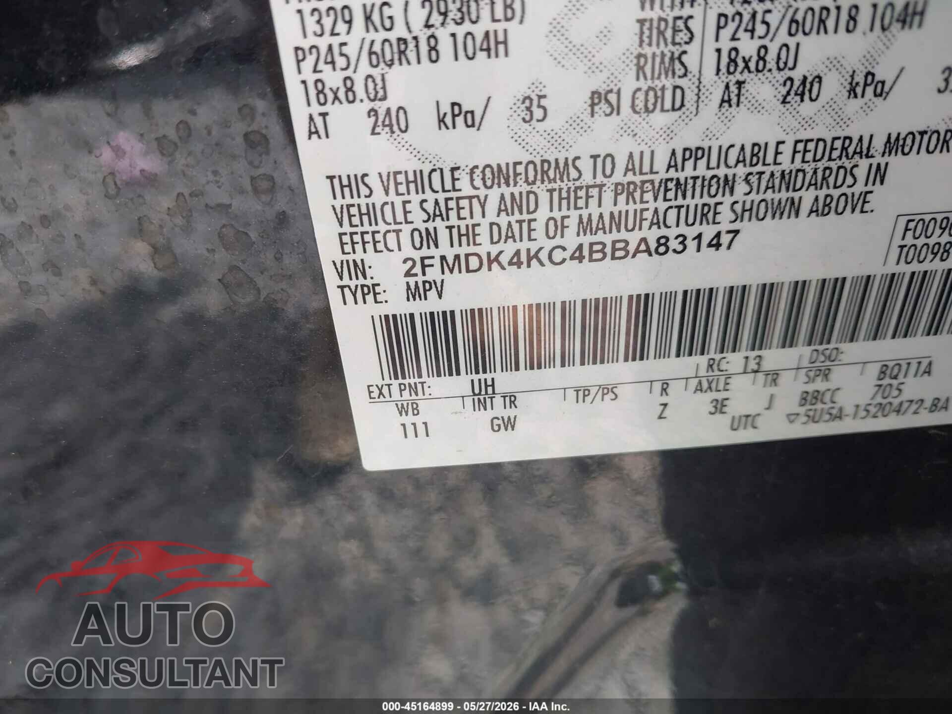 FORD EDGE 2011 - 2FMDK4KC4BBA83147
