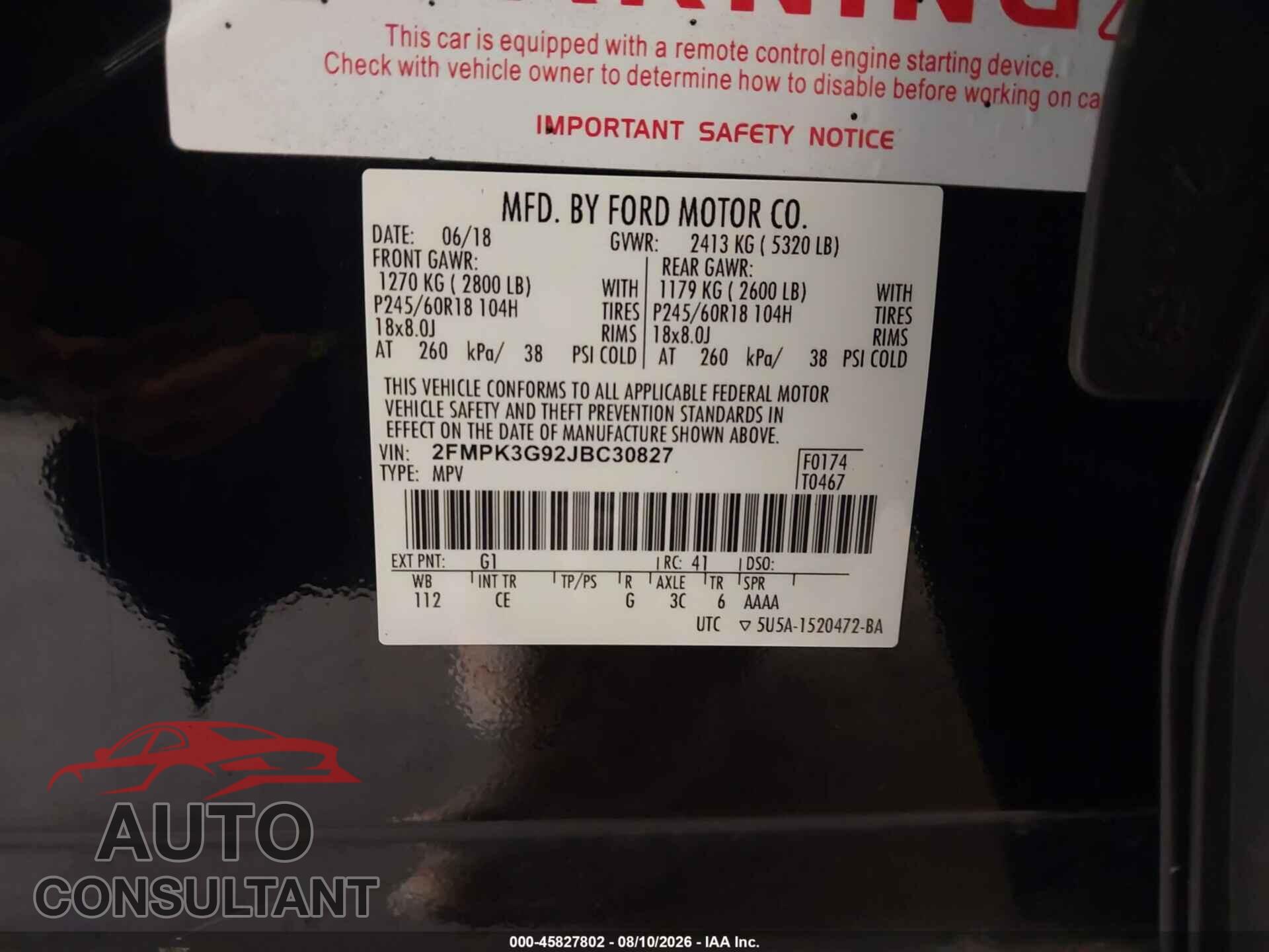 FORD EDGE 2018 - 2FMPK3G92JBC30827