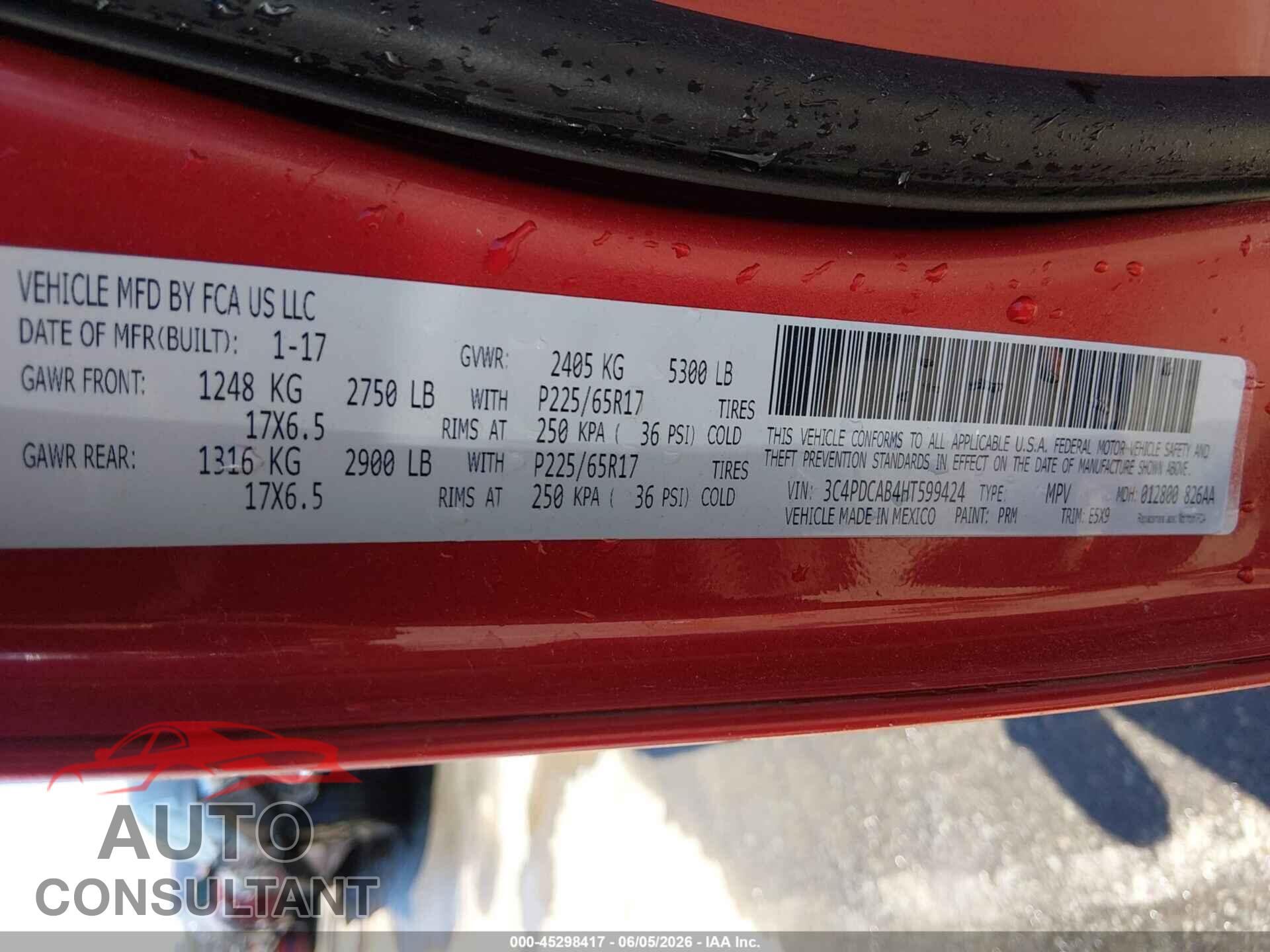 DODGE JOURNEY 2017 - 3C4PDCAB4HT599424
