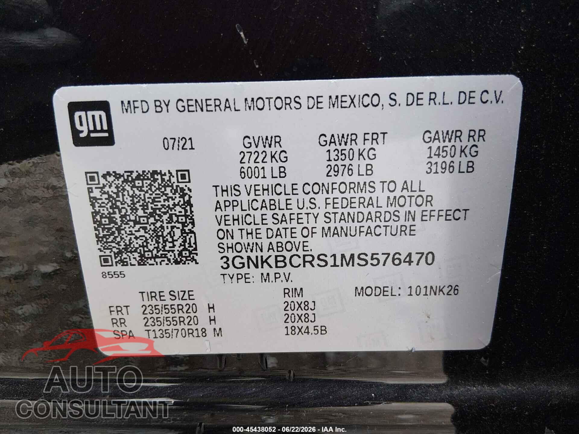 CHEVROLET BLAZER 2021 - 3GNKBCRS1MS576470
