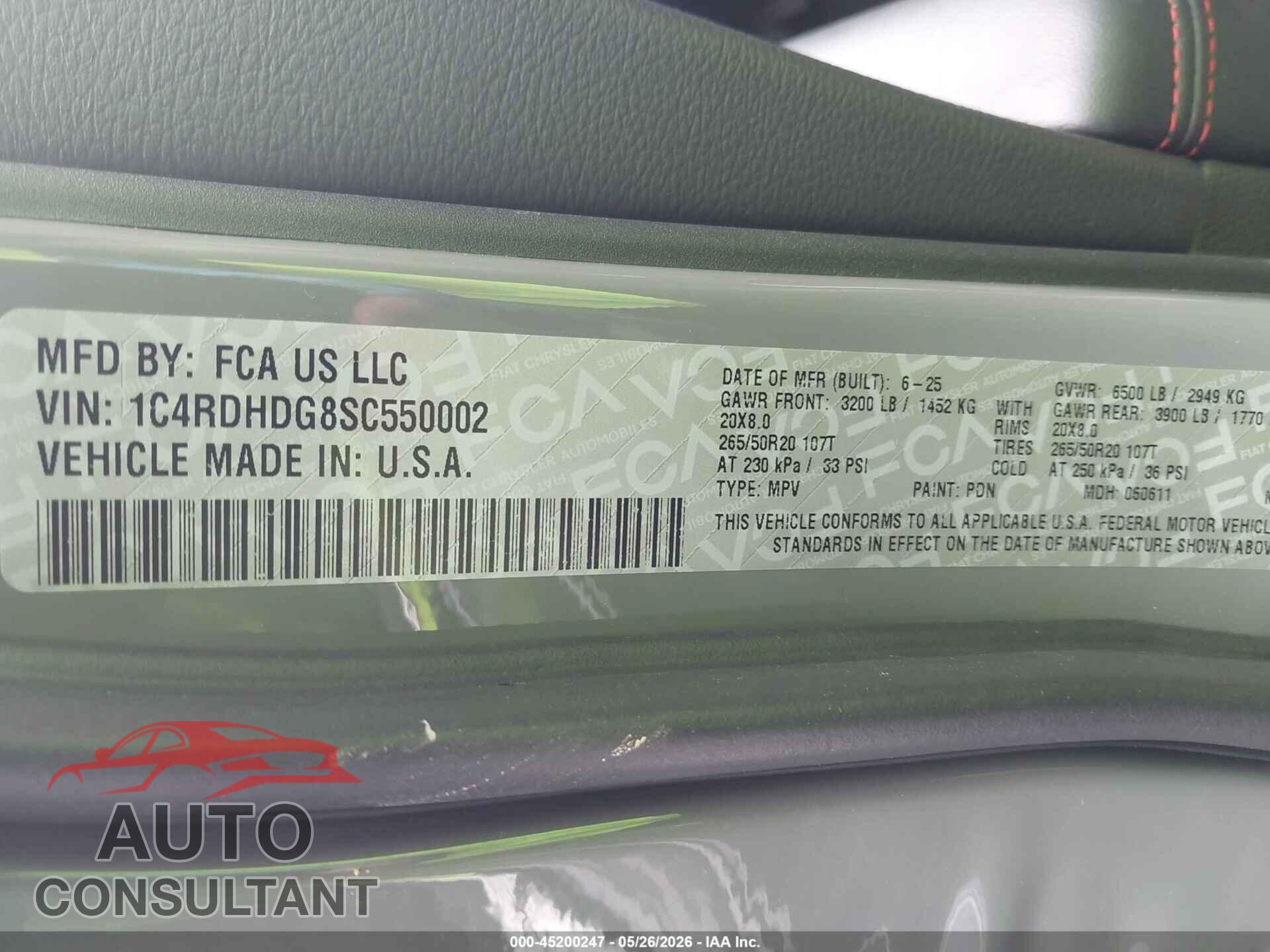 DODGE DURANGO 2025 - 1C4RDHDG8SC550002