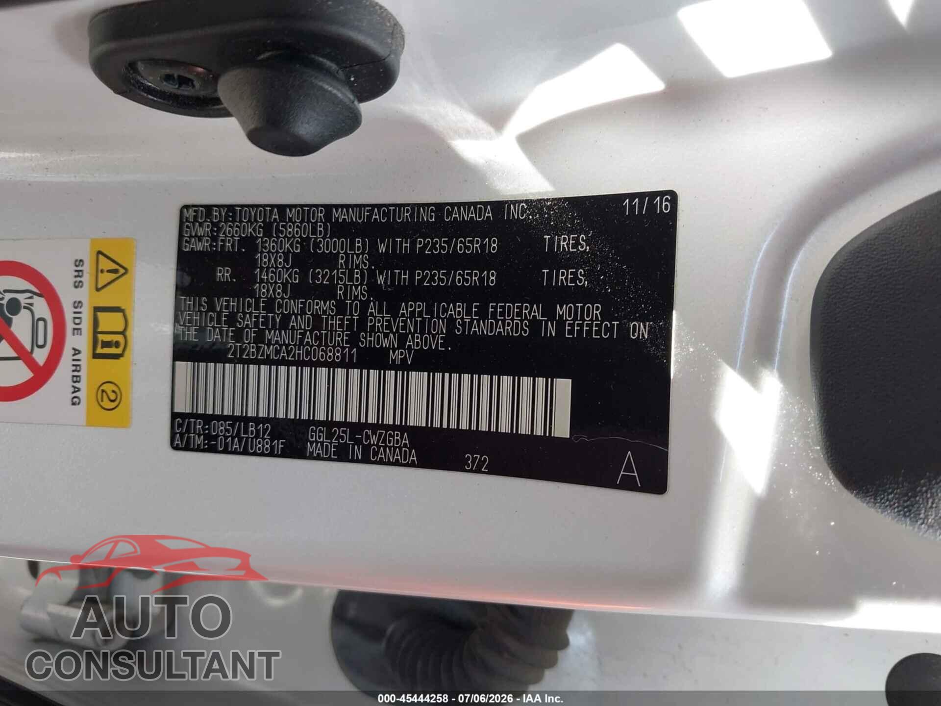LEXUS RX 350 2017 - 2T2BZMCA2HC068811