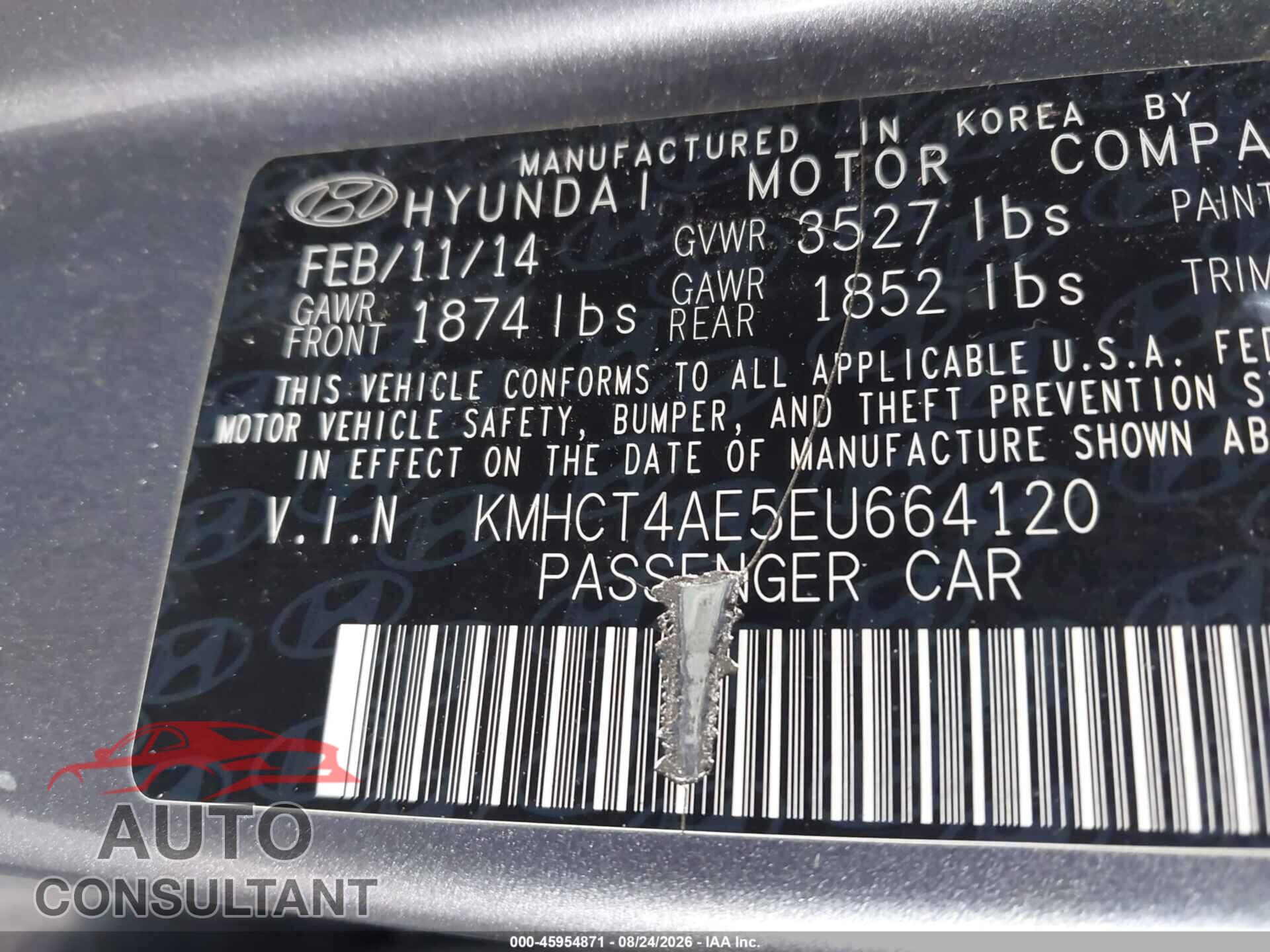 HYUNDAI ACCENT 2014 - KMHCT4AE5EU664120