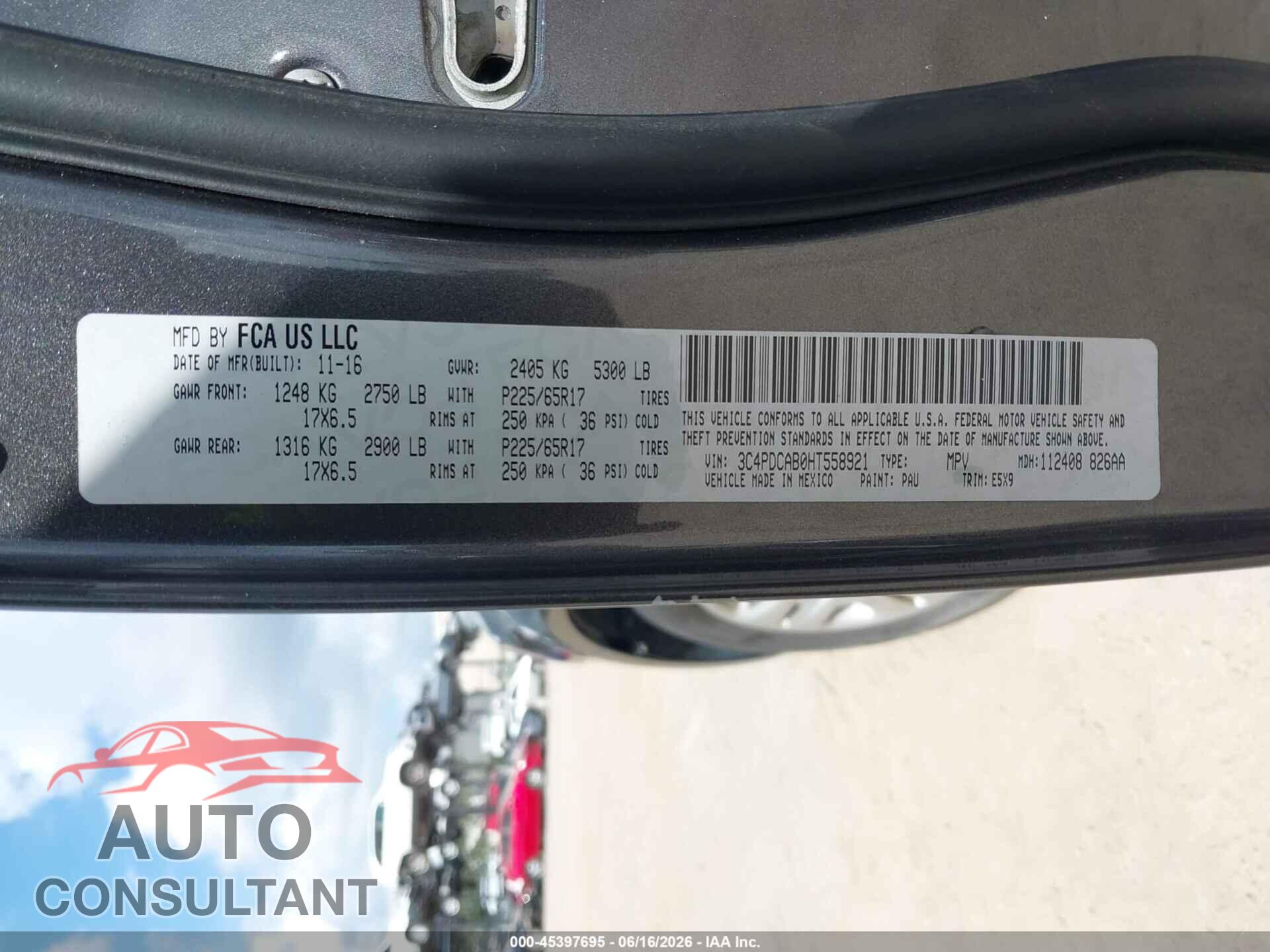 DODGE JOURNEY 2017 - 3C4PDCAB0HT558921