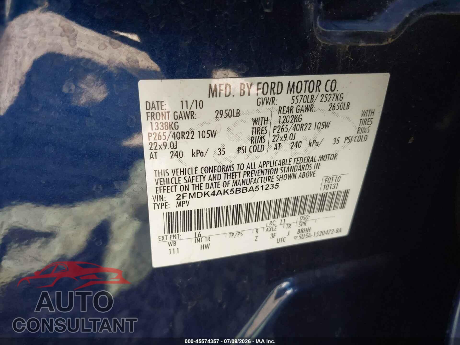 FORD EDGE 2011 - 2FMDK4AK5BBA51235