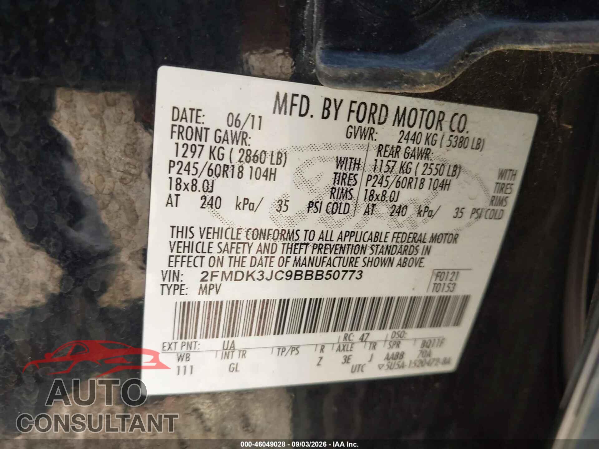 FORD EDGE 2011 - 2FMDK3JC9BBB50773