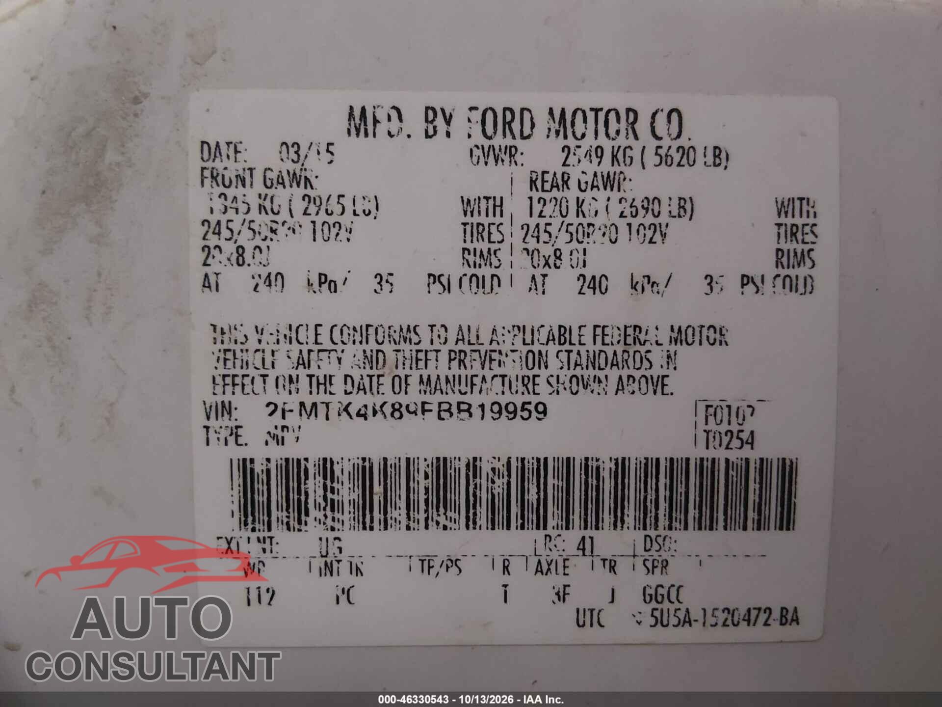 FORD EDGE 2015 - 2FMTK4K89FBB19959