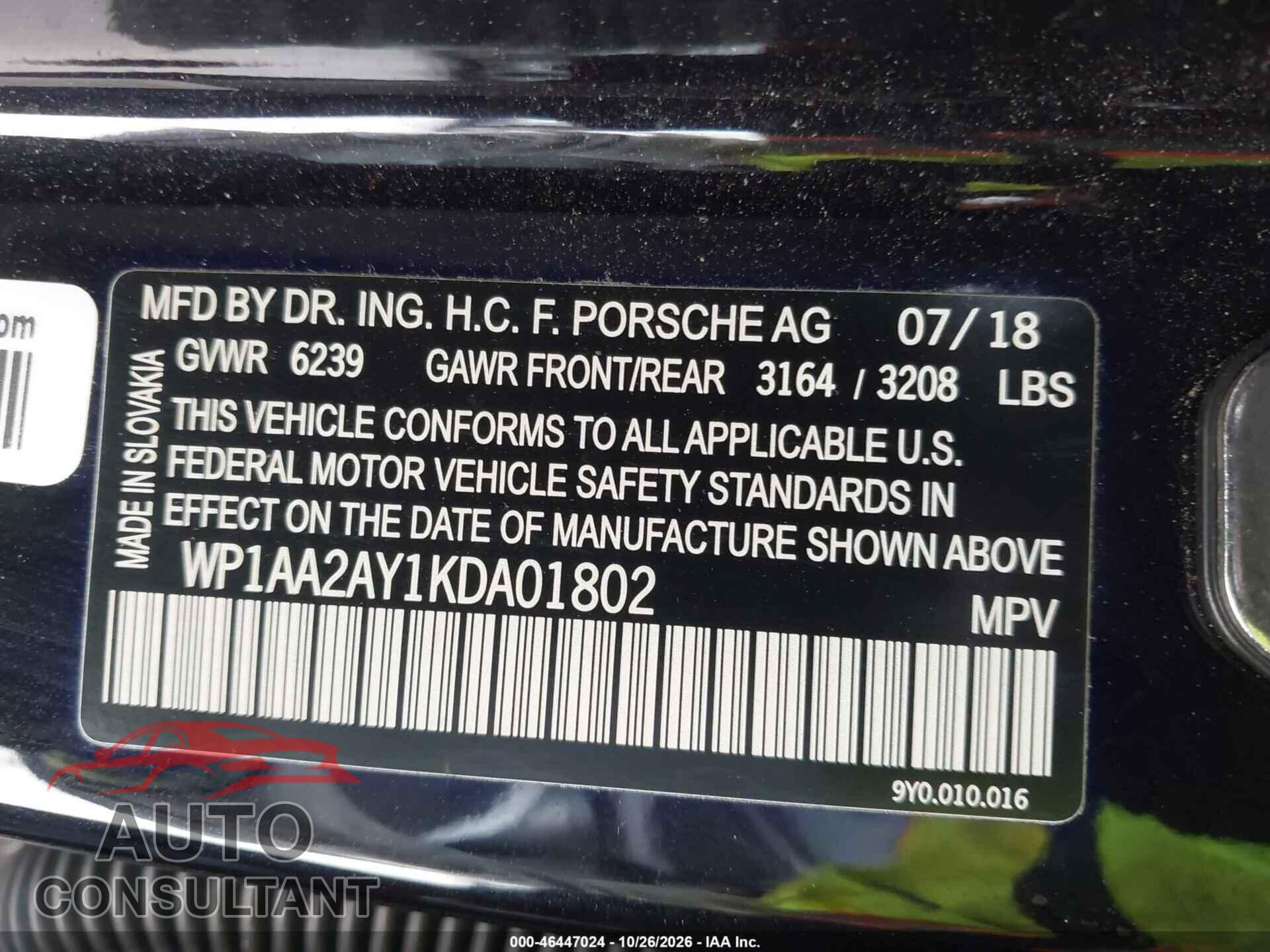 PORSCHE CAYENNE 2019 - WP1AA2AY1KDA01802