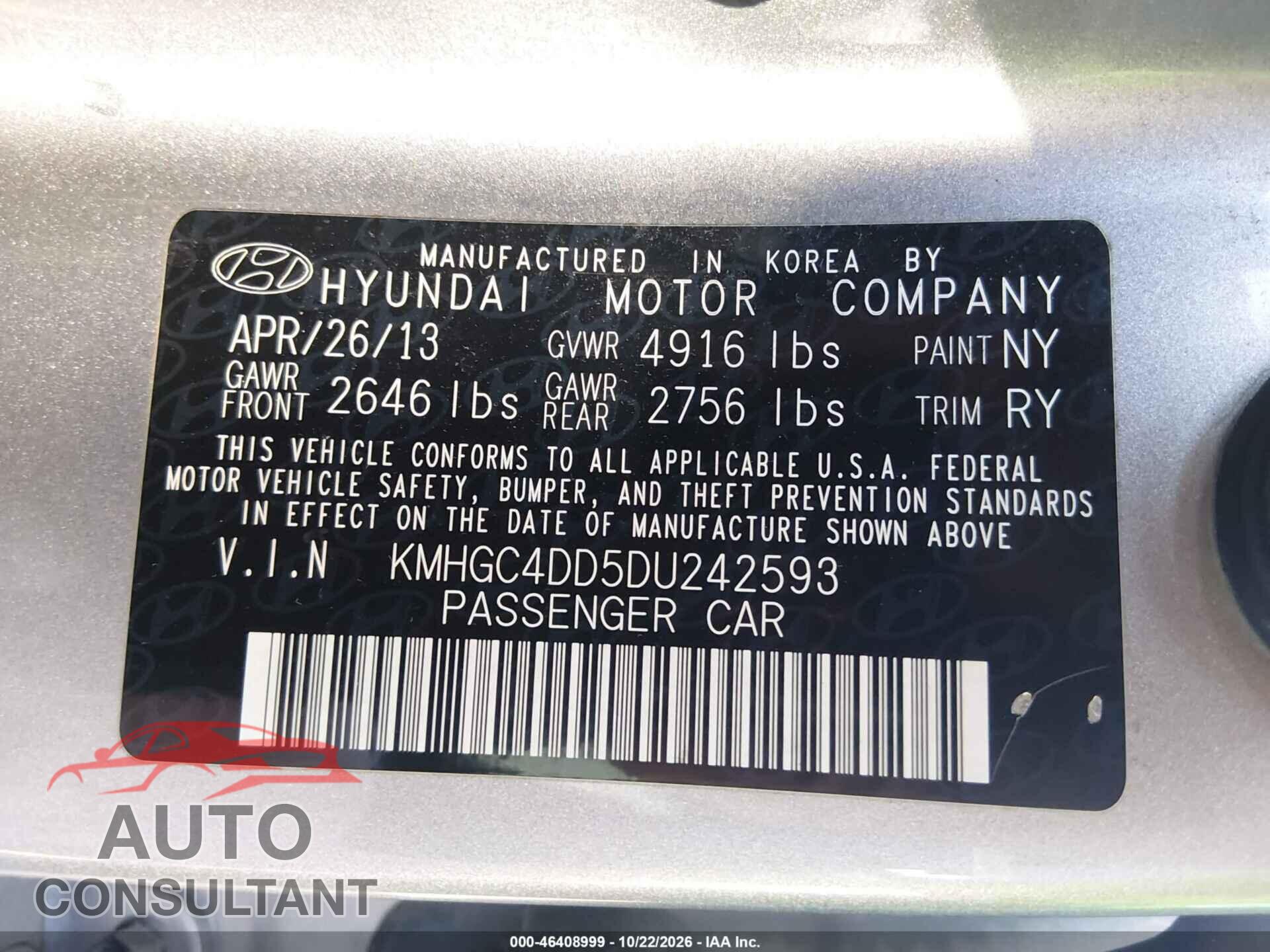 HYUNDAI GENESIS 2013 - KMHGC4DD5DU242593