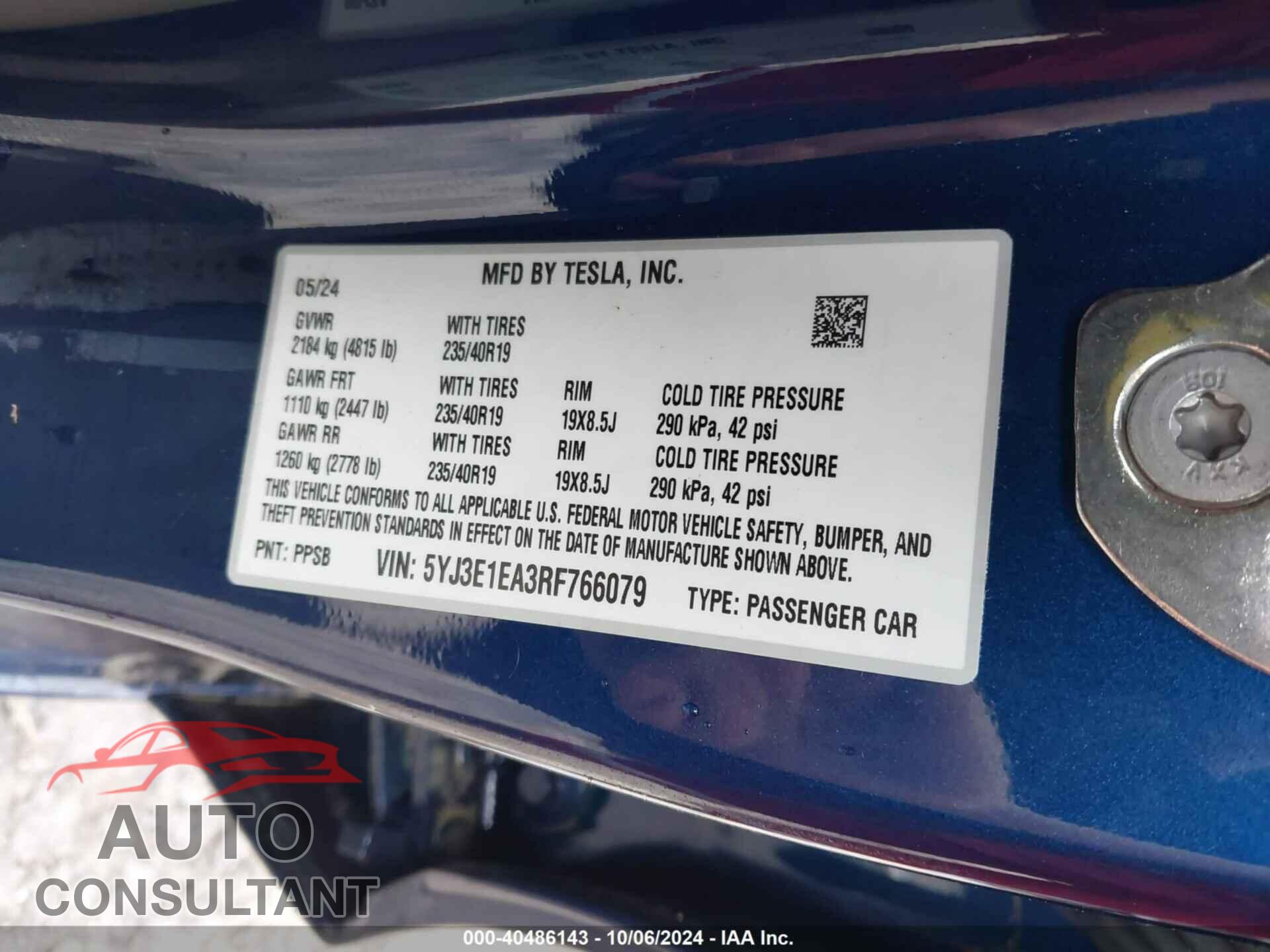 TESLA MODEL 3 2024 - 5YJ3E1EA3RF766079