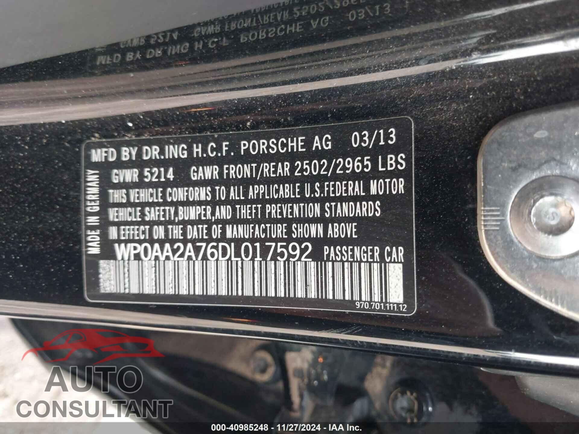 PORSCHE PANAMERA 2013 - WP0AA2A76DL017592